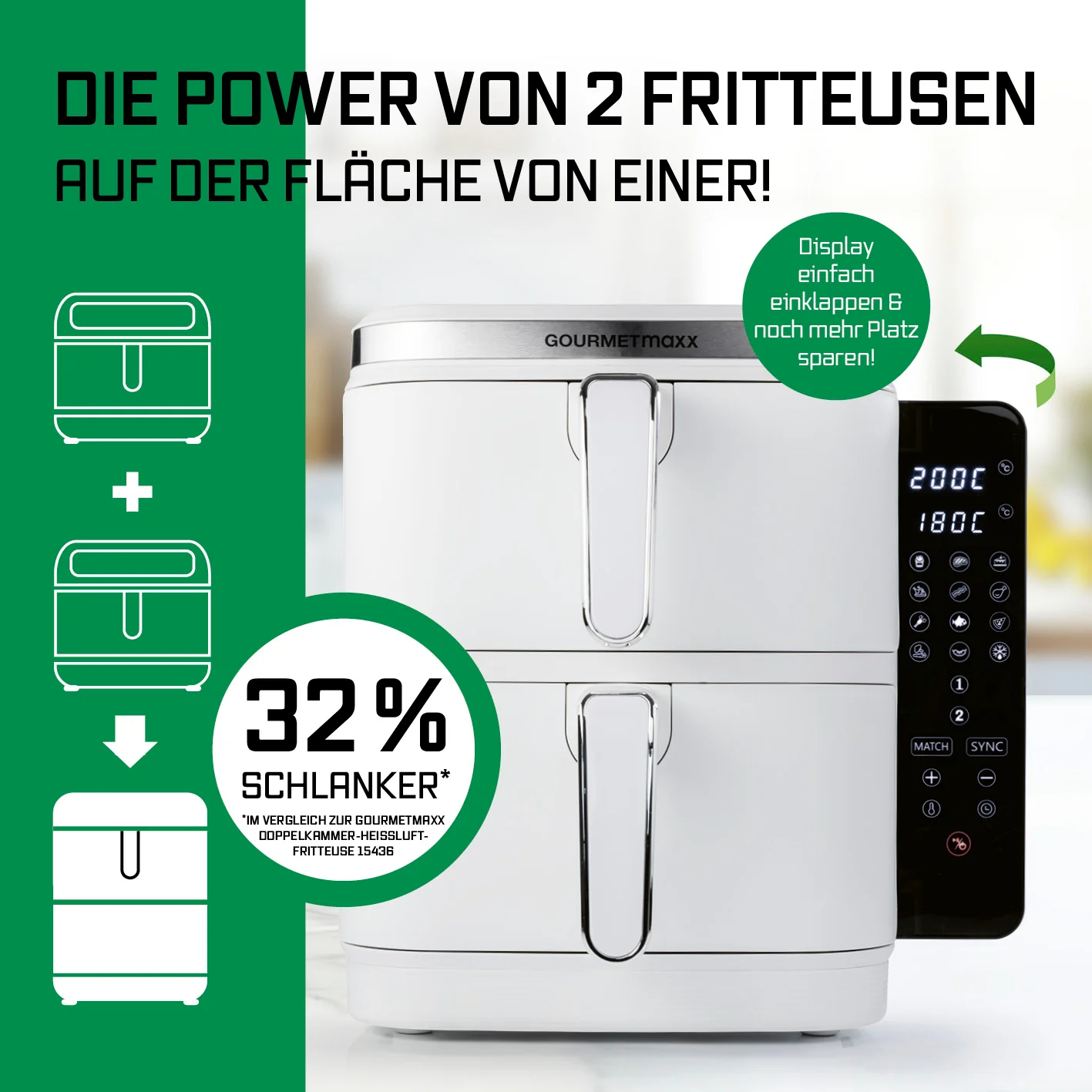 FryUp Vertikale Doppelkammer-Heißluftfritteuse - Weiß - Image 2
