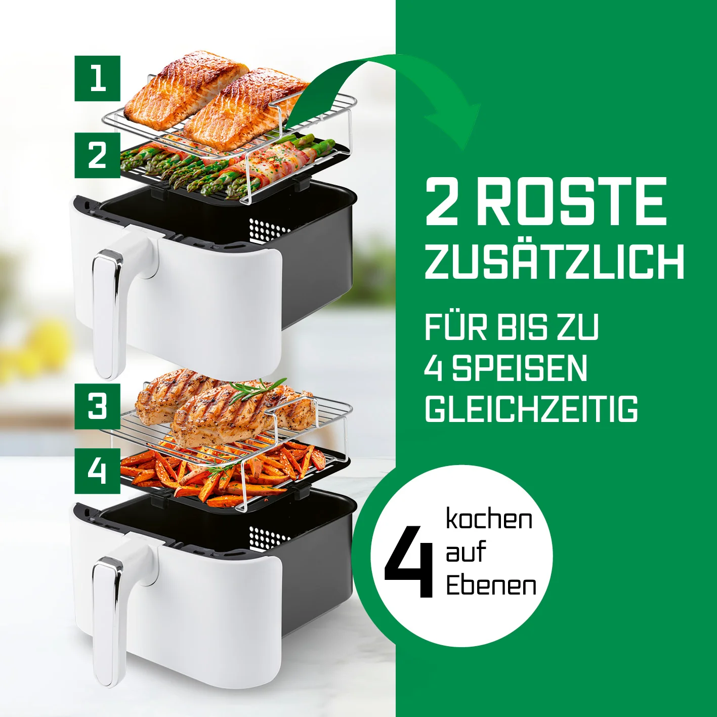 FryUp Vertikale Doppelkammer-Heißluftfritteuse - Weiß - Image 3