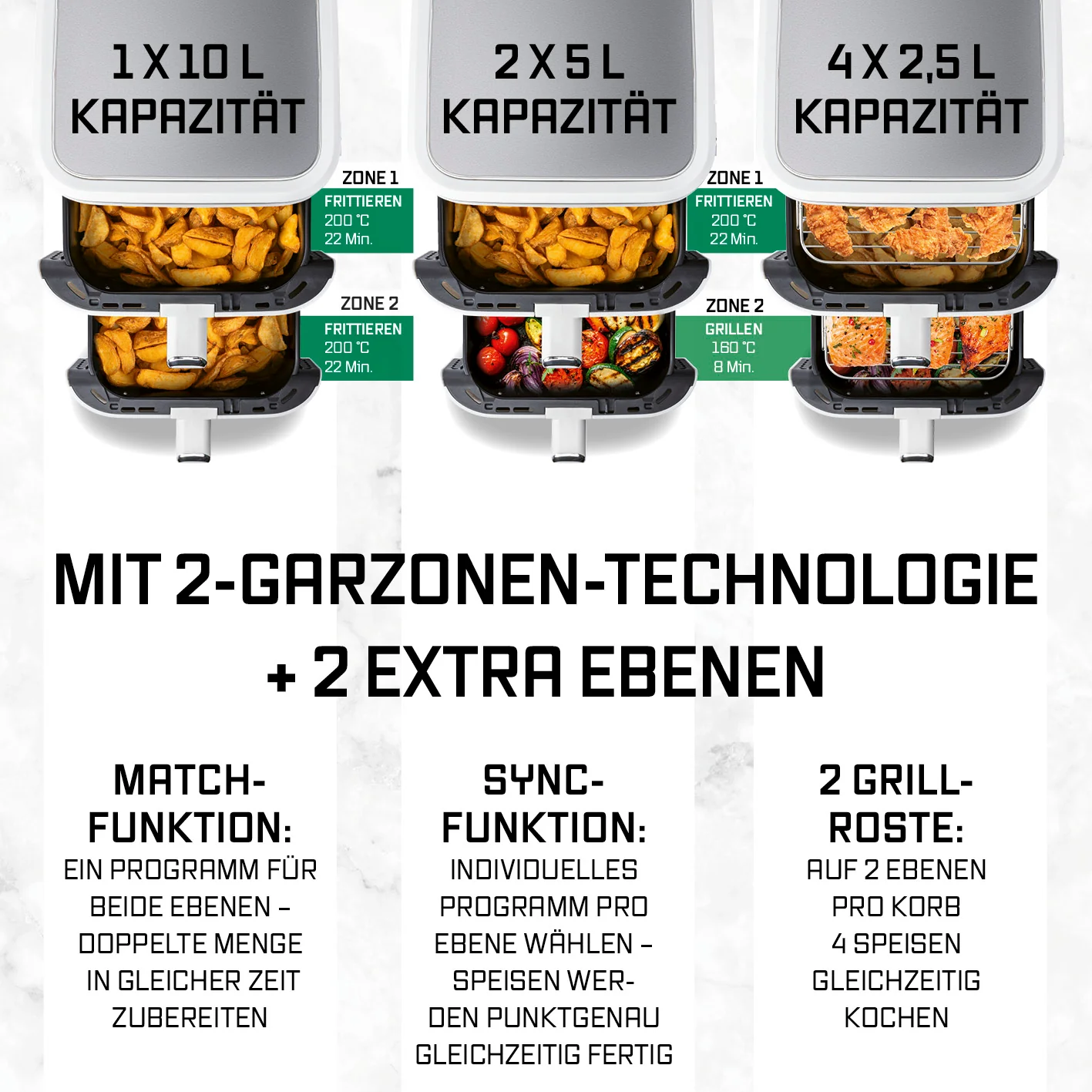 FryUp Vertikale Doppelkammer-Heißluftfritteuse - Weiß - Image 4