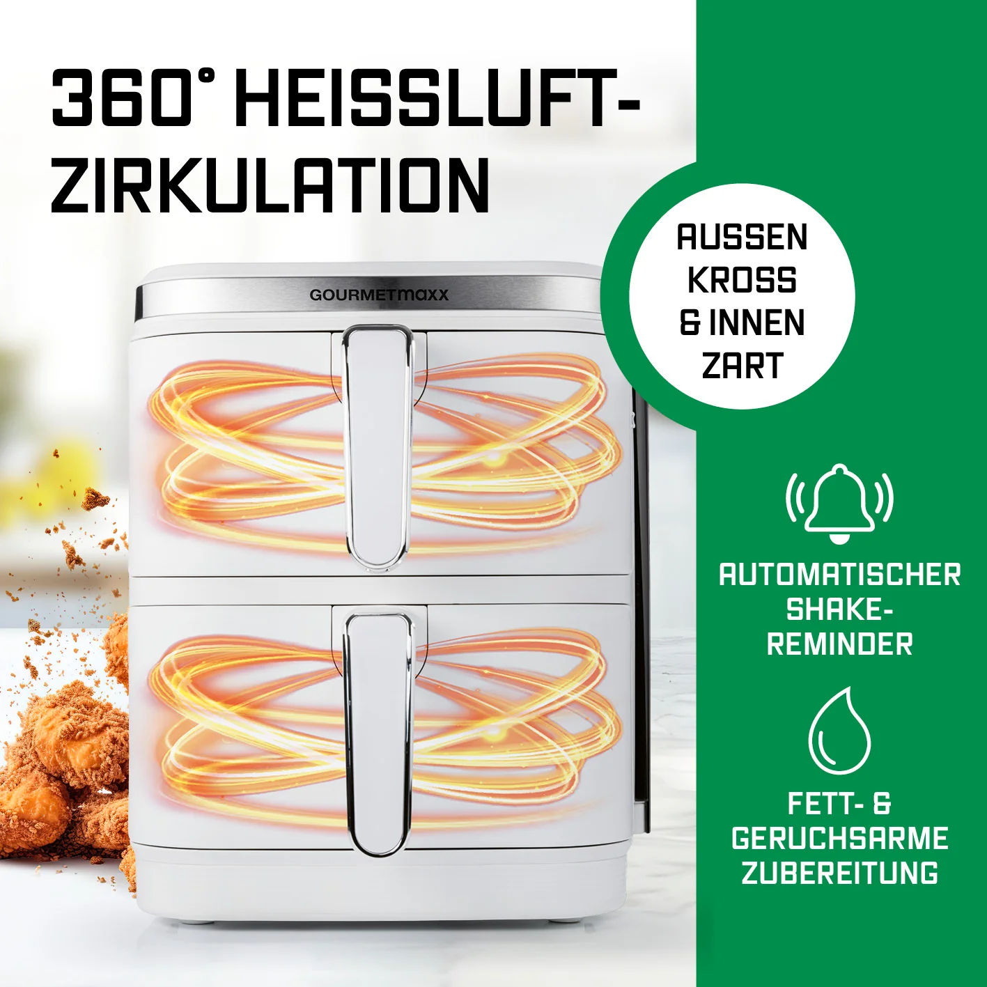 FryUp Vertikale Doppelkammer-Heißluftfritteuse - Weiß - Image 5