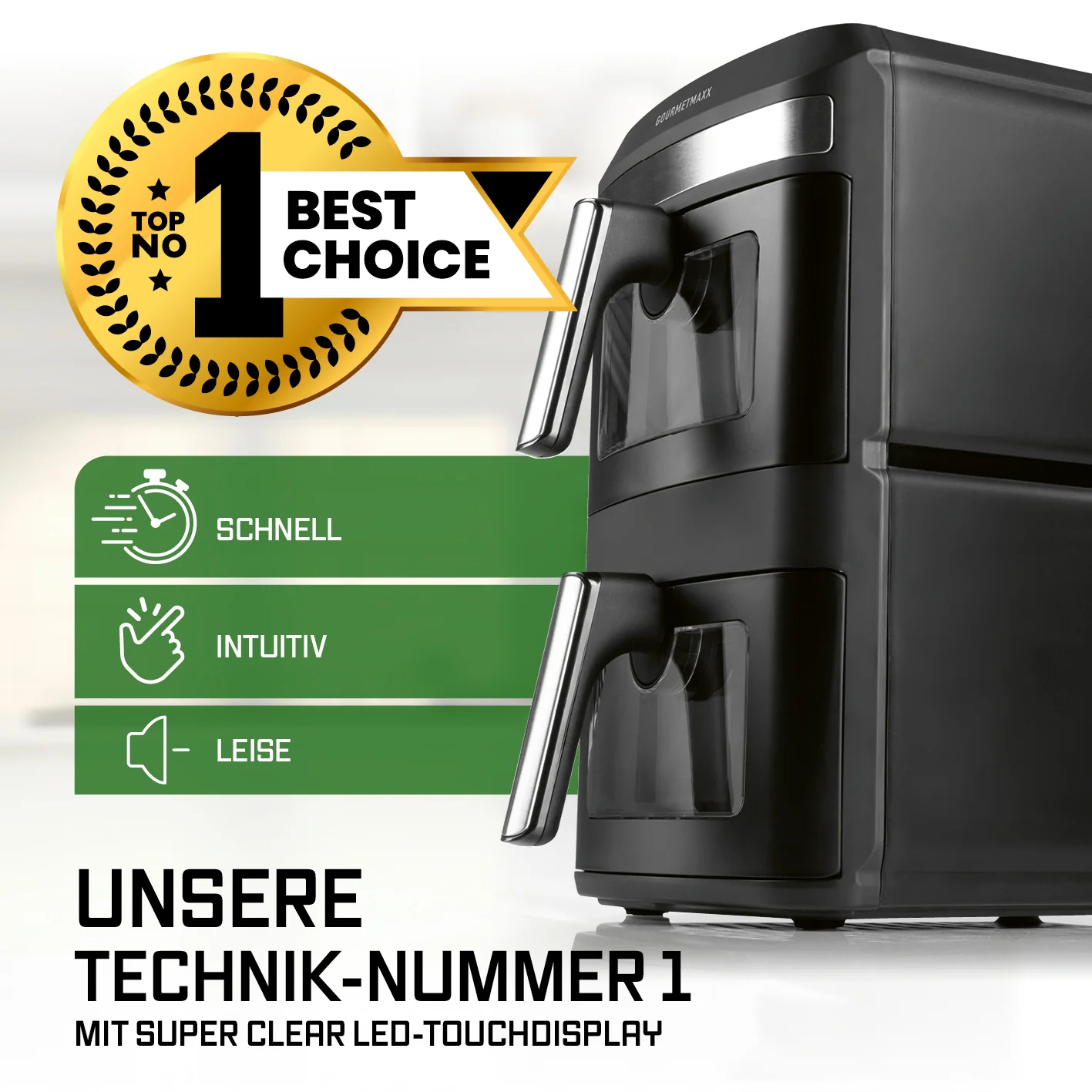 FryUp XL Vertikale Doppelkammer-Heißluftfritteuse mit Sichtfenster - 12 L - Image 2