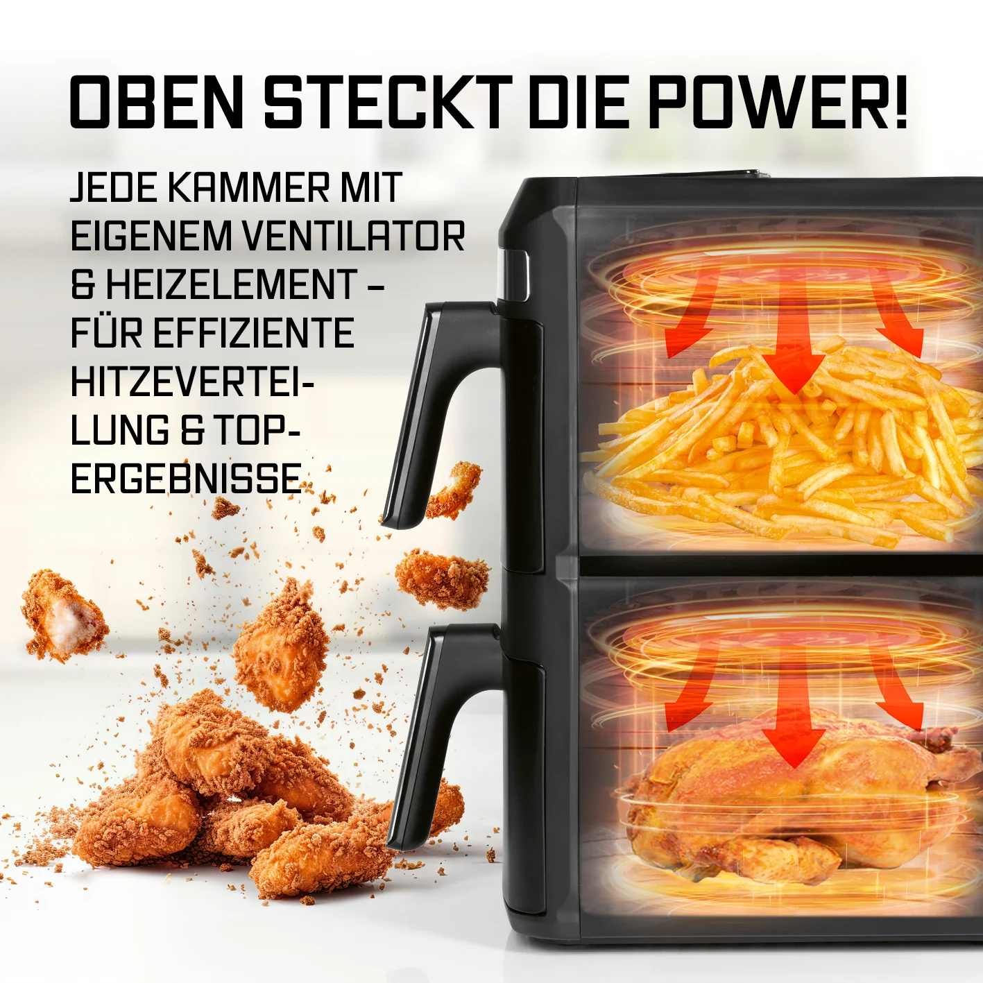 FryUp XL Vertikale Doppelkammer-Heißluftfritteuse mit Sichtfenster - 12 L - Image 5