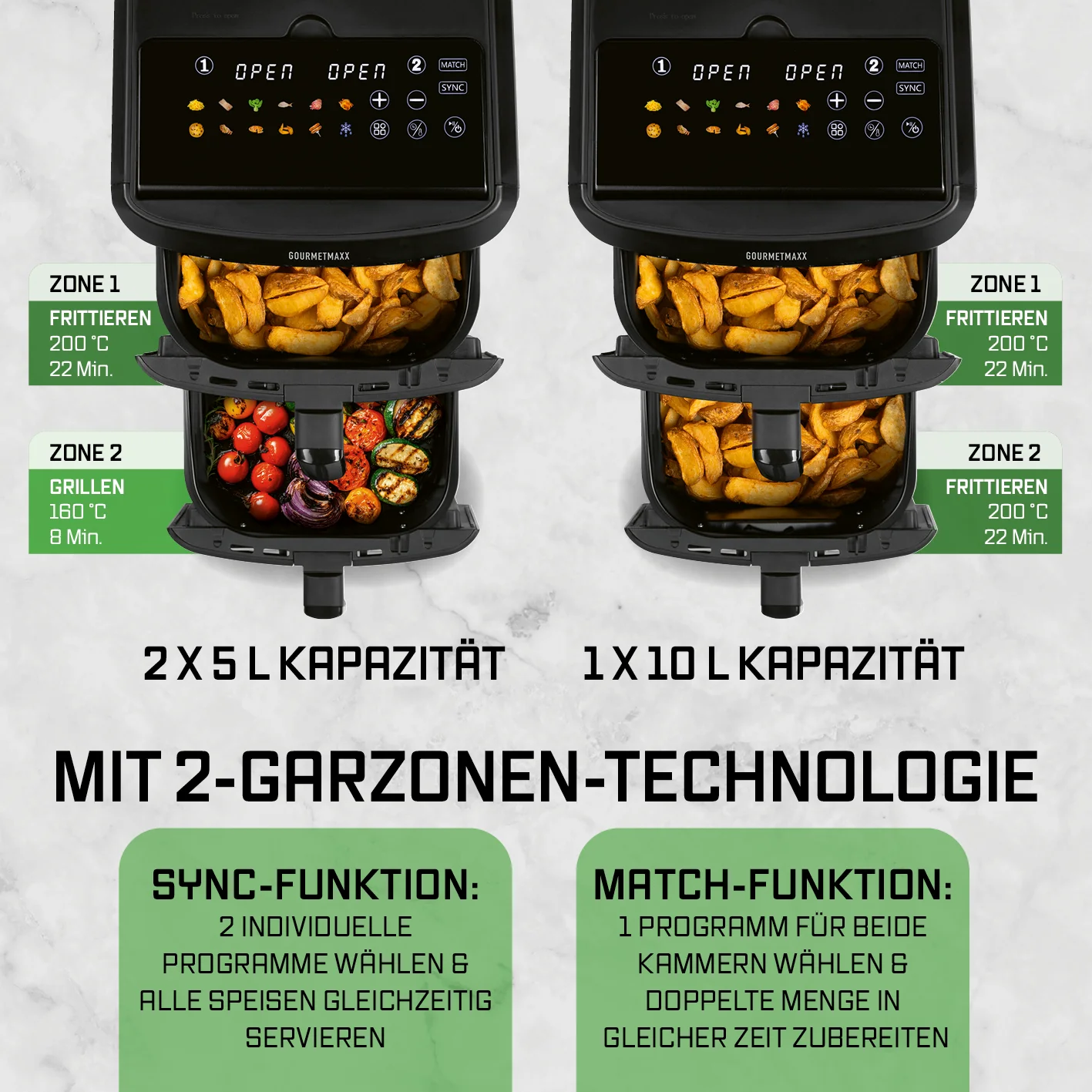 FryUp XL Vertikale Doppelkammer-Heißluftfritteuse mit Sichtfenster - 12 L - Image 6