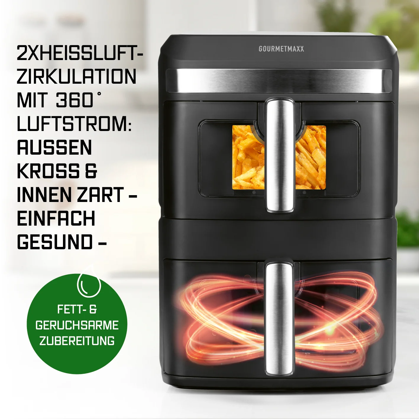 FryUp XL Vertikale Doppelkammer-Heißluftfritteuse mit Sichtfenster - 12 L - Image 7