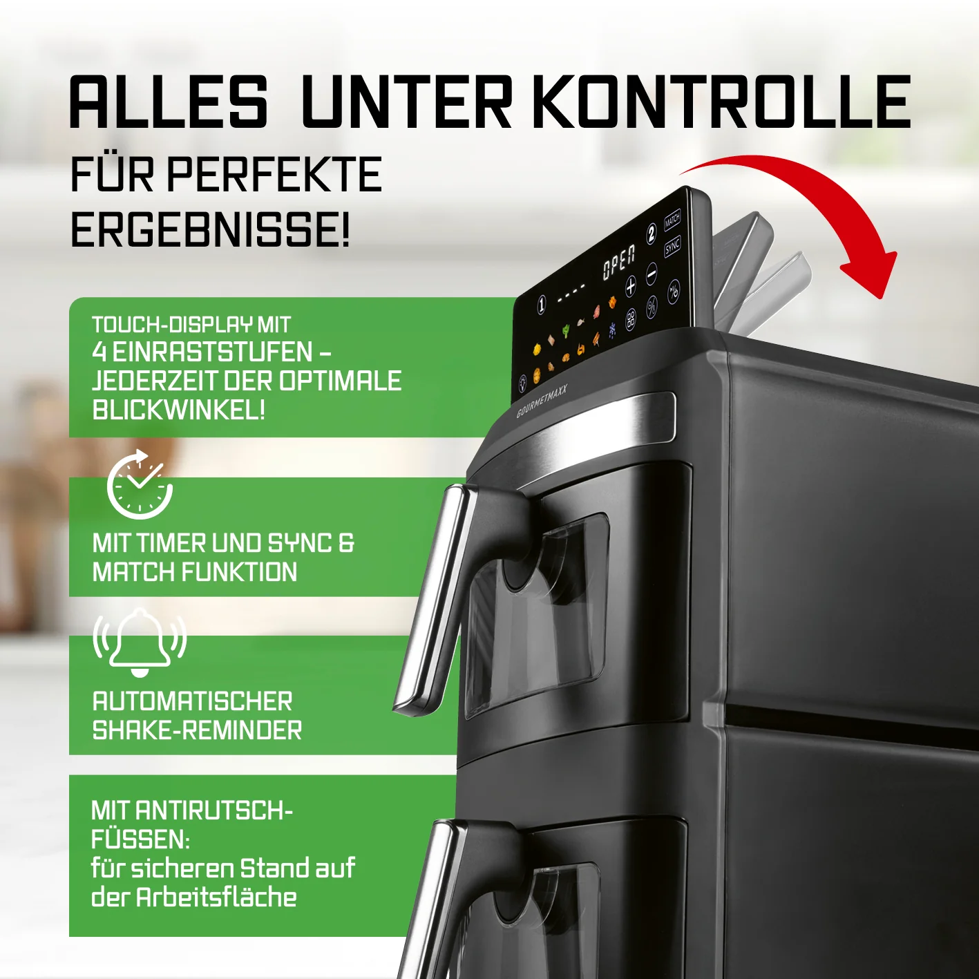 FryUp XL Vertikale Doppelkammer-Heißluftfritteuse mit Sichtfenster - 12 L - Image 8