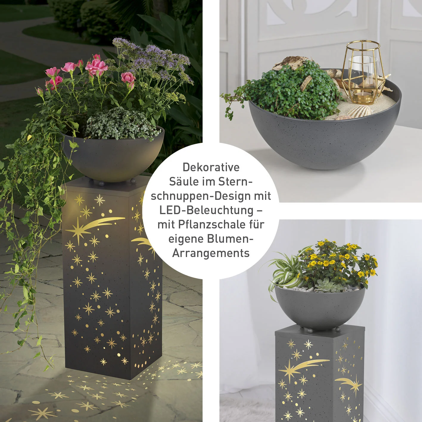 LED-Dekosäule Beton-Optik "Sternschnuppe" mit Pflanzschale - 59 cm - Image 2