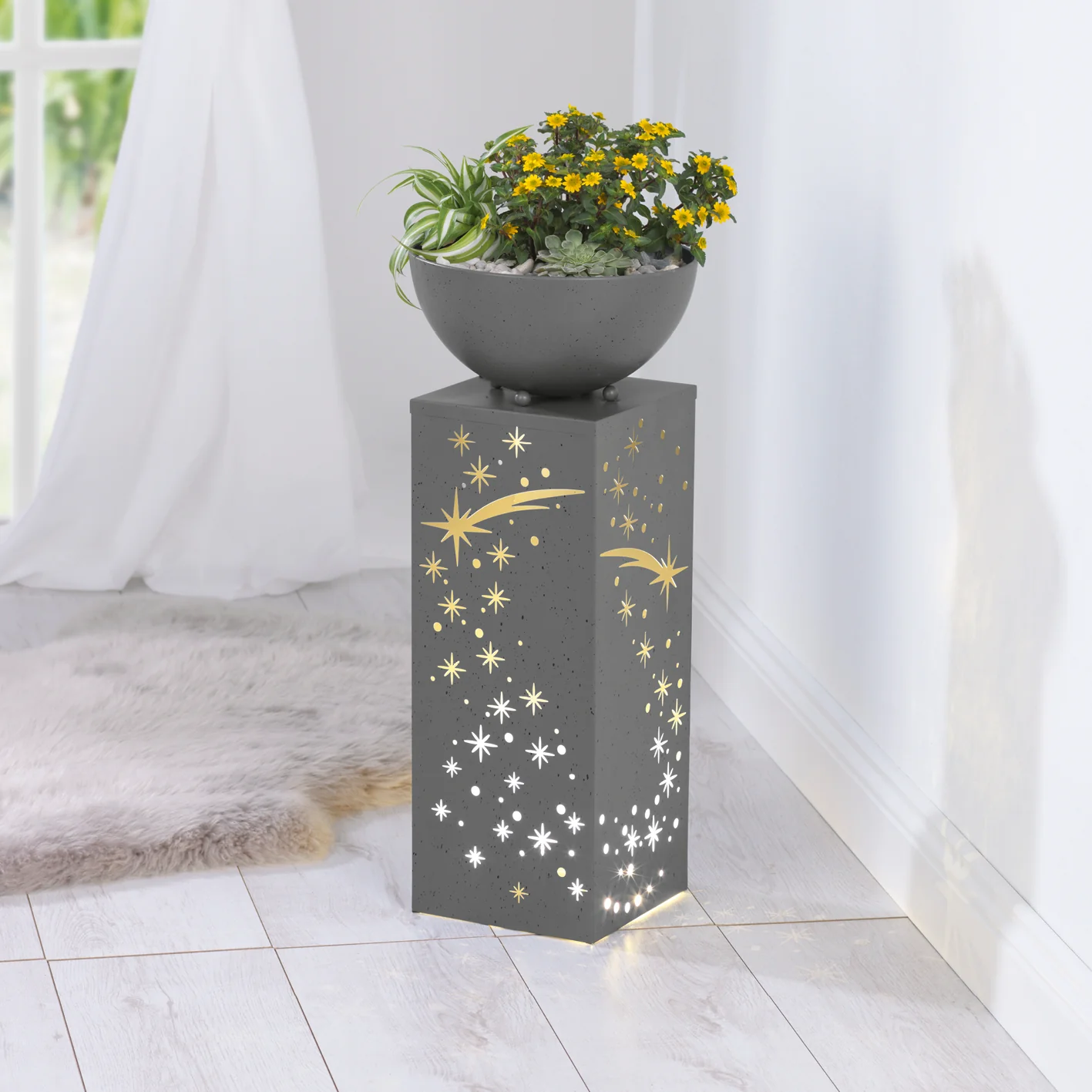 LED-Dekosäule Beton-Optik "Sternschnuppe" mit Pflanzschale - 59 cm - Image 5