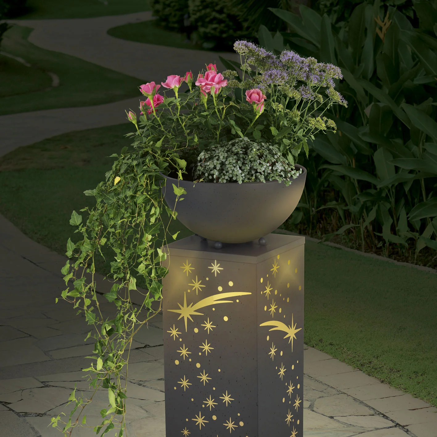 LED-Dekosäule Beton-Optik "Sternschnuppe" mit Pflanzschale - 59 cm - Image 6