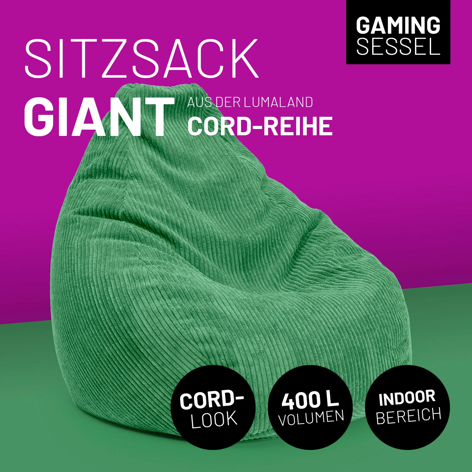 Sitzsack GIANT aus der Cord-Reihe - Dunkelgrün - Image 2