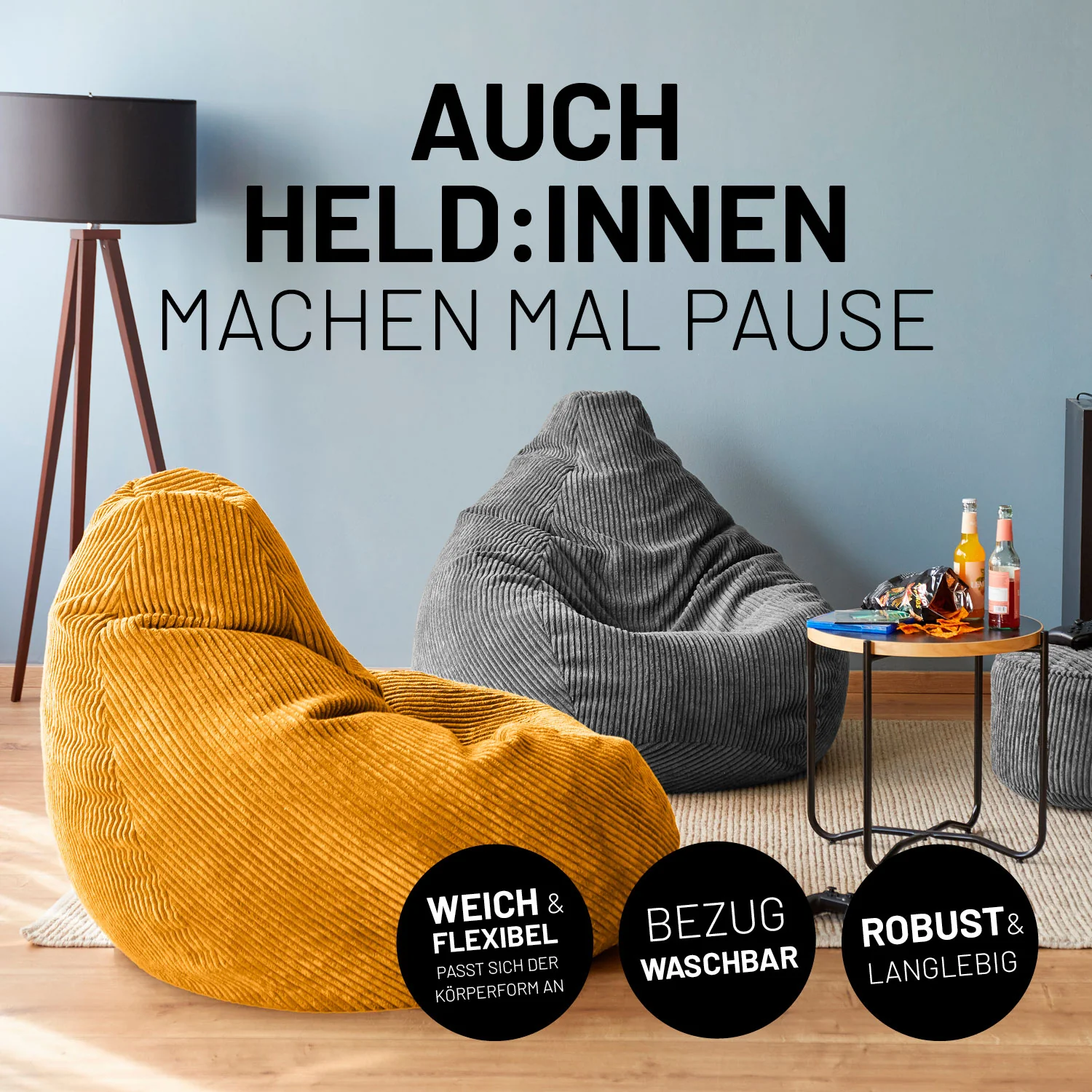 Sitzsack GIANT aus der Cord-Reihe - Senfgelb - Image 3