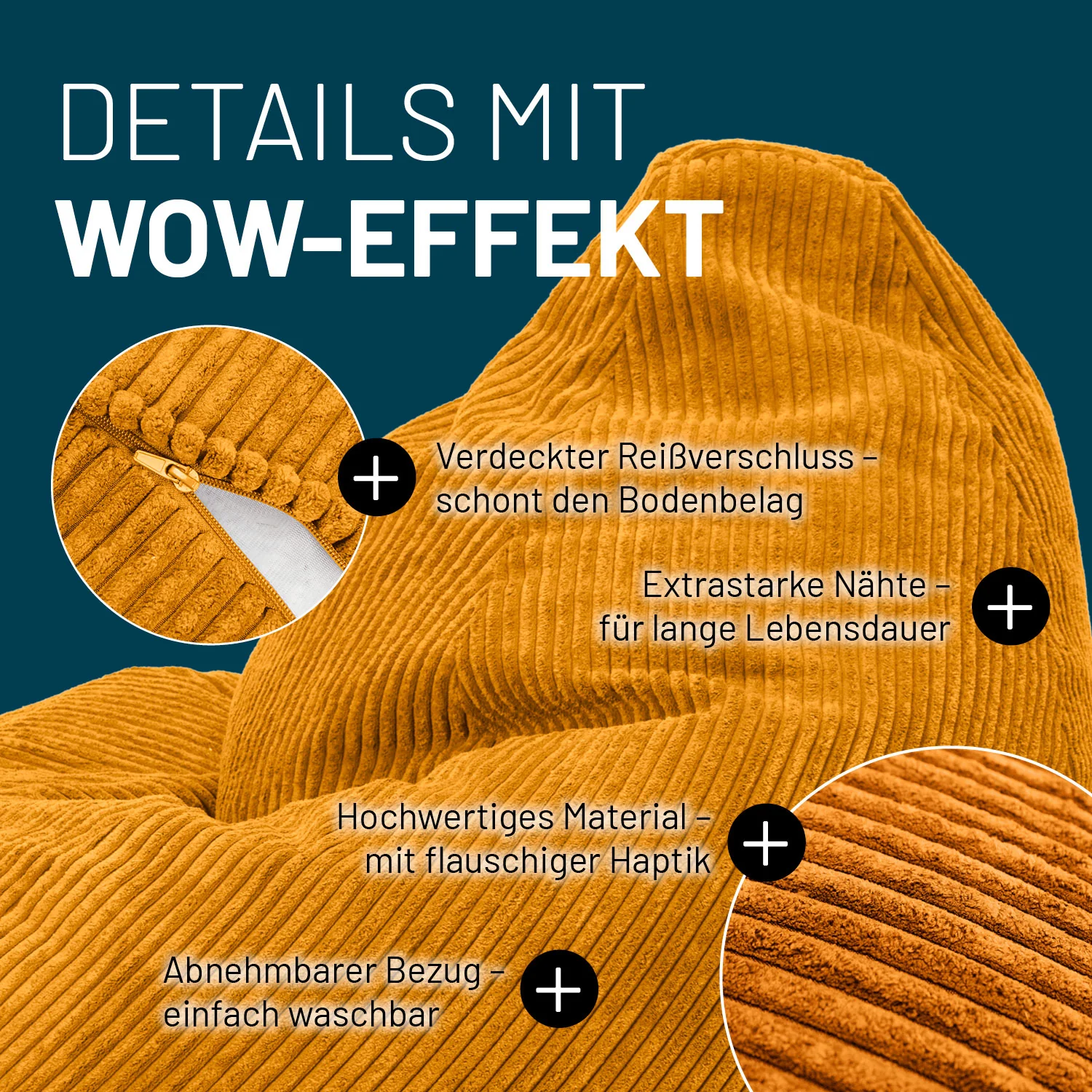 Sitzsack GIANT aus der Cord-Reihe - Senfgelb - Image 4