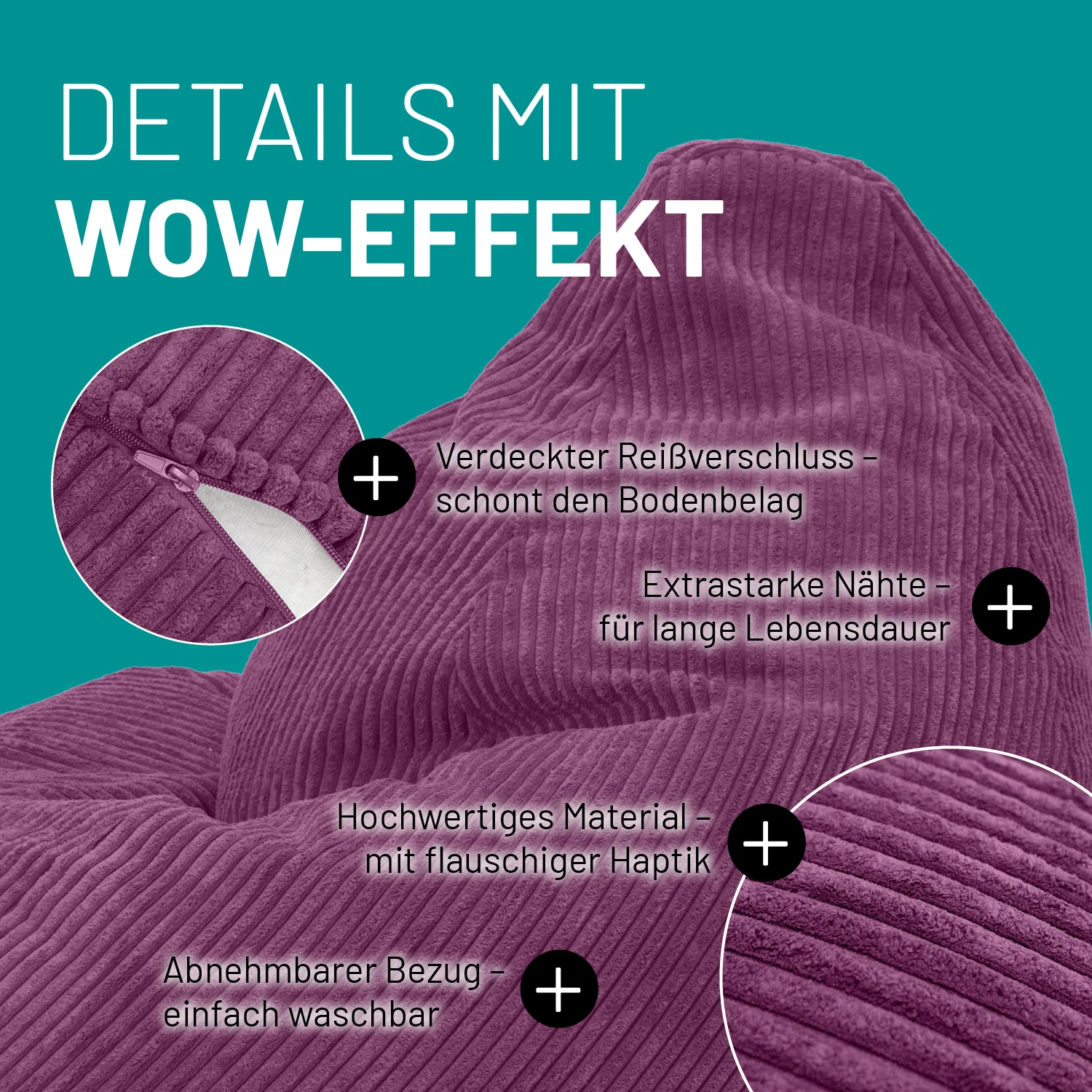 Sitzsack GIANT aus der Cord-Reihe - Weinrot - Image 4