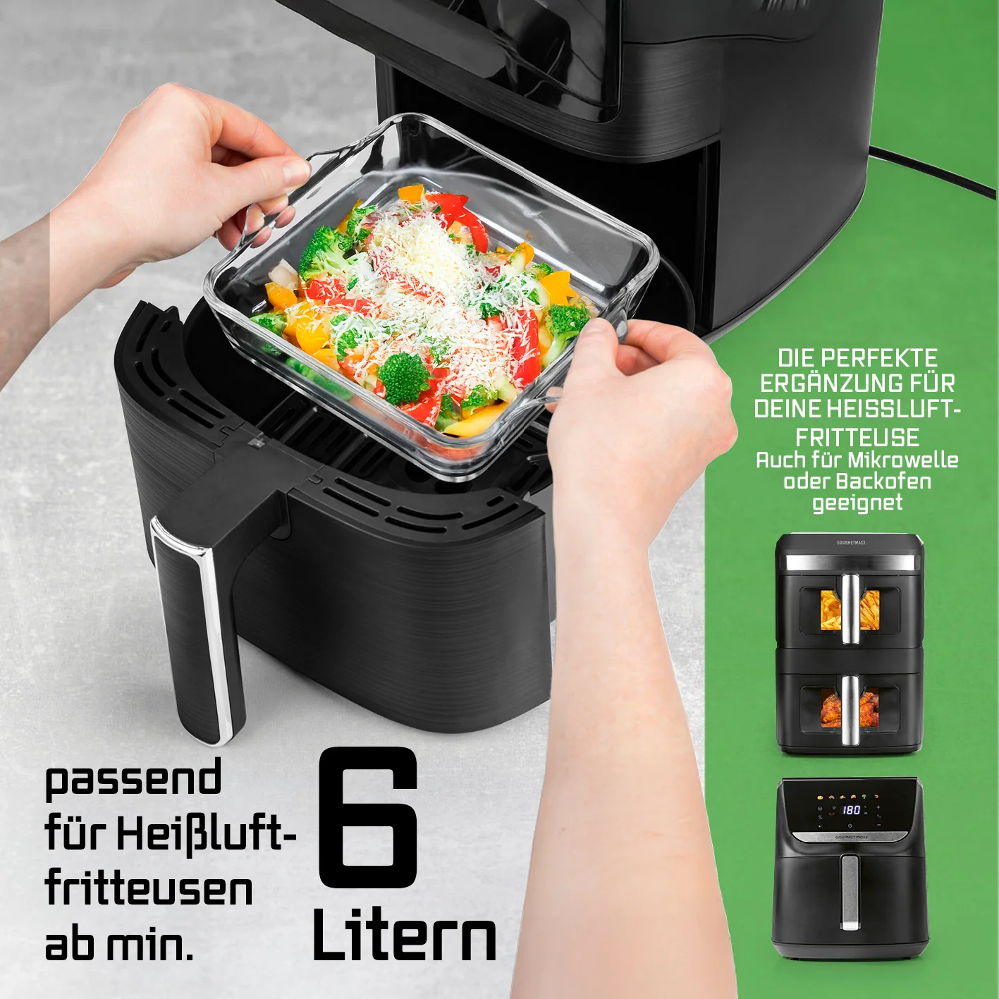 Glas-Auflaufform für Heißluftfritteuse & Backofen - 24 x 20 x 5 cm - 1500 ml - Image 4