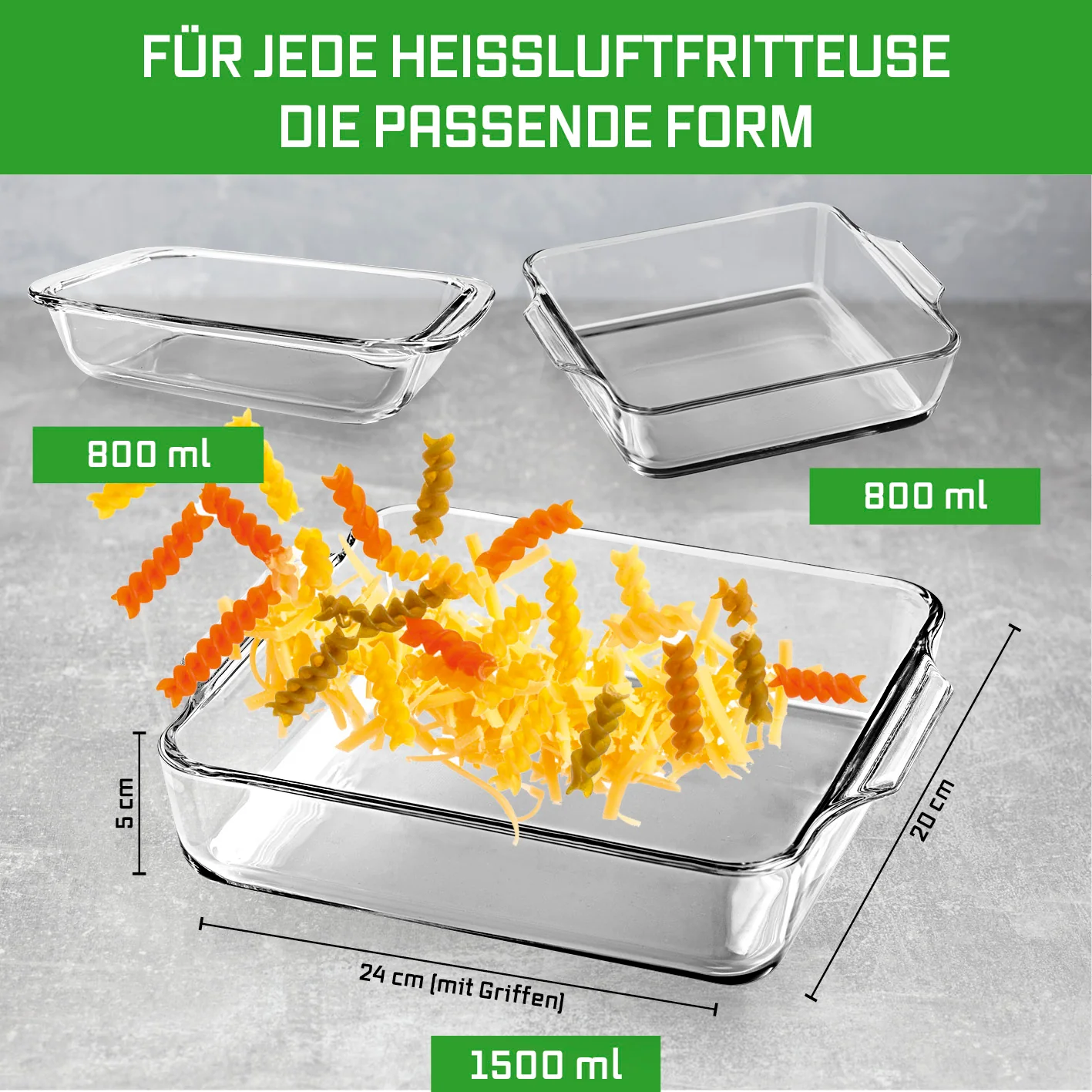 Glas-Auflaufform für Heißluftfritteuse & Backofen - 24 x 20 x 5 cm - 1500 ml - Image 8