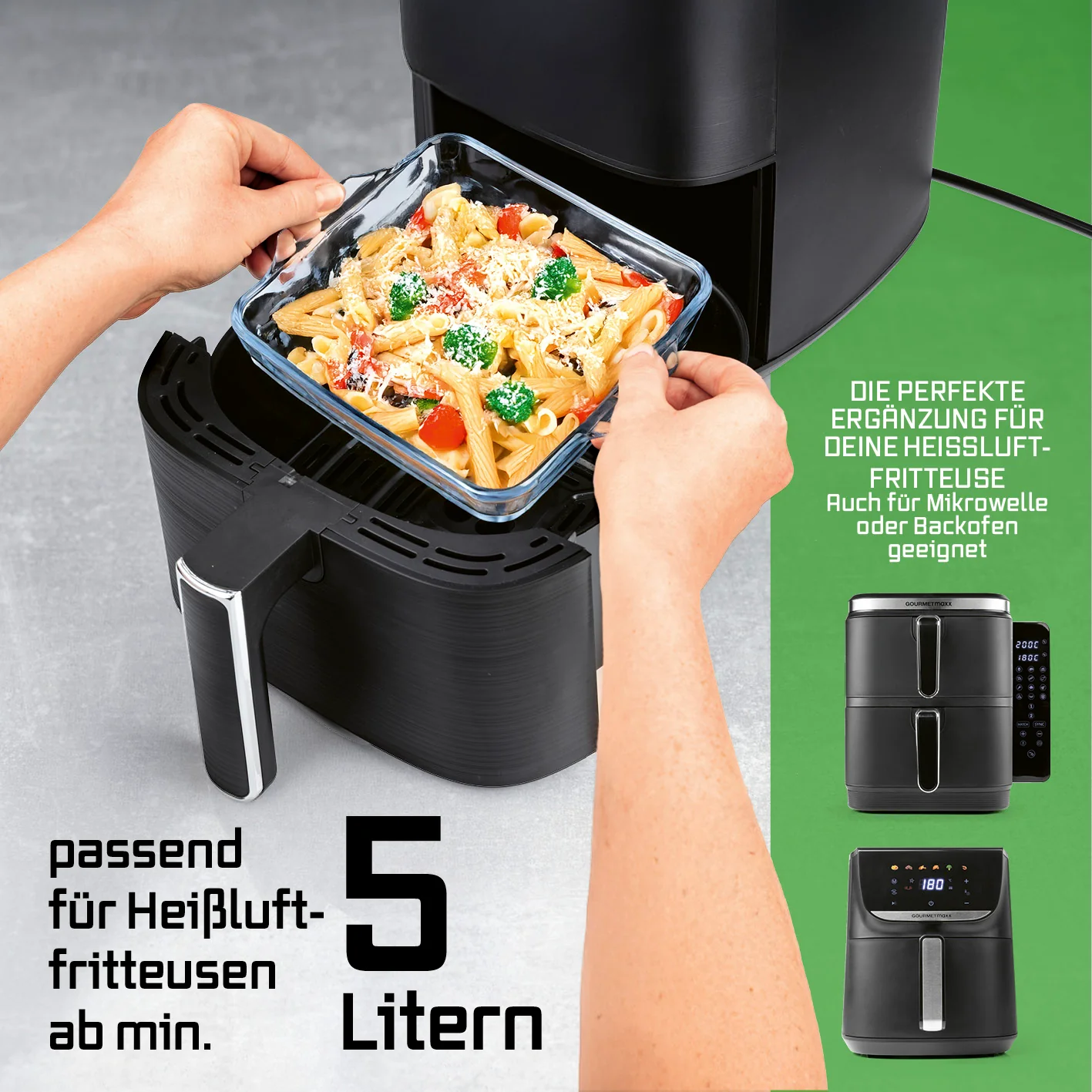 Glas-Auflaufform für Heißluftfritteuse & Backofen - 19 x 16 x 4,5 cm - 800 ml - Image 4
