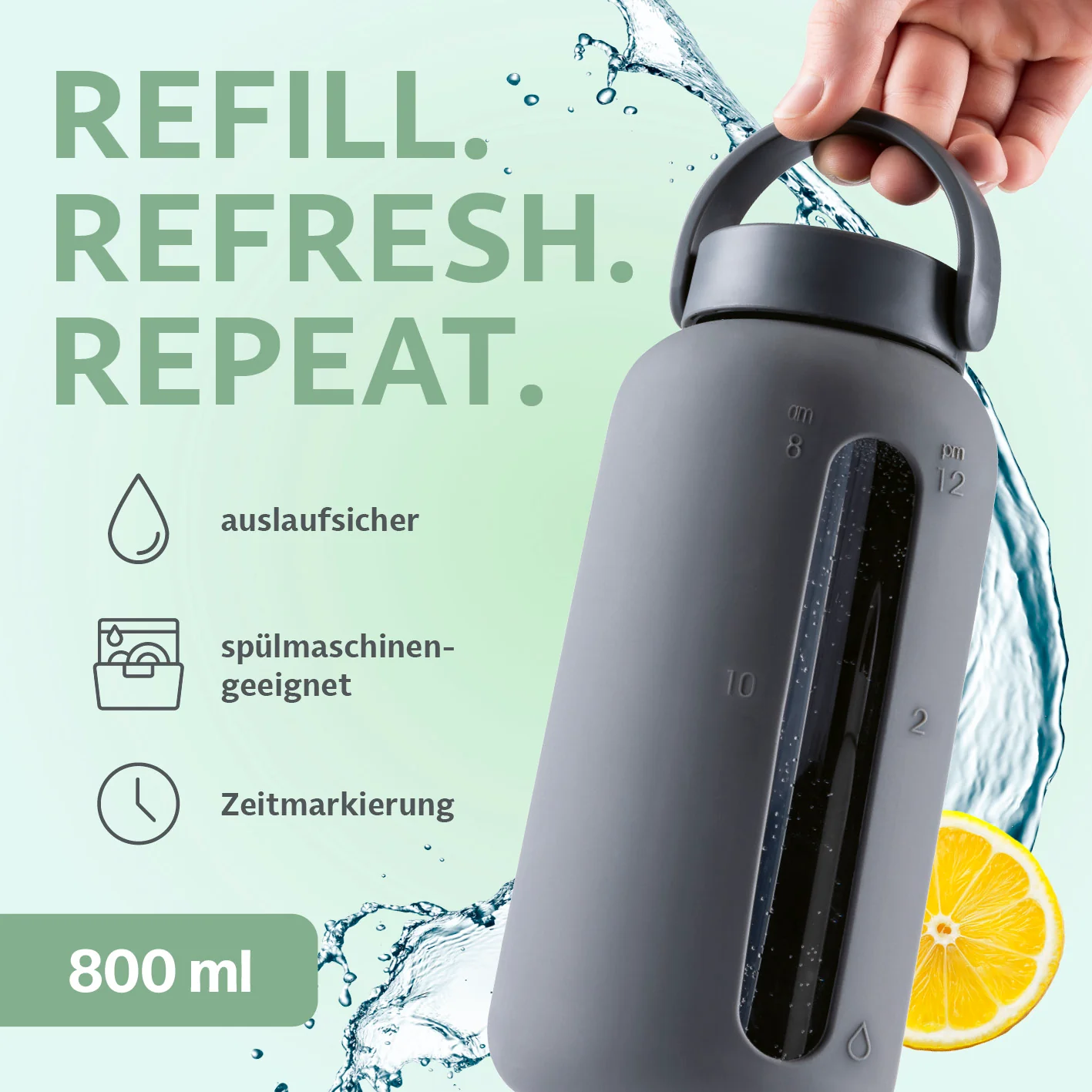 Glas-Trinkflasche – Anthrazit - Image 2