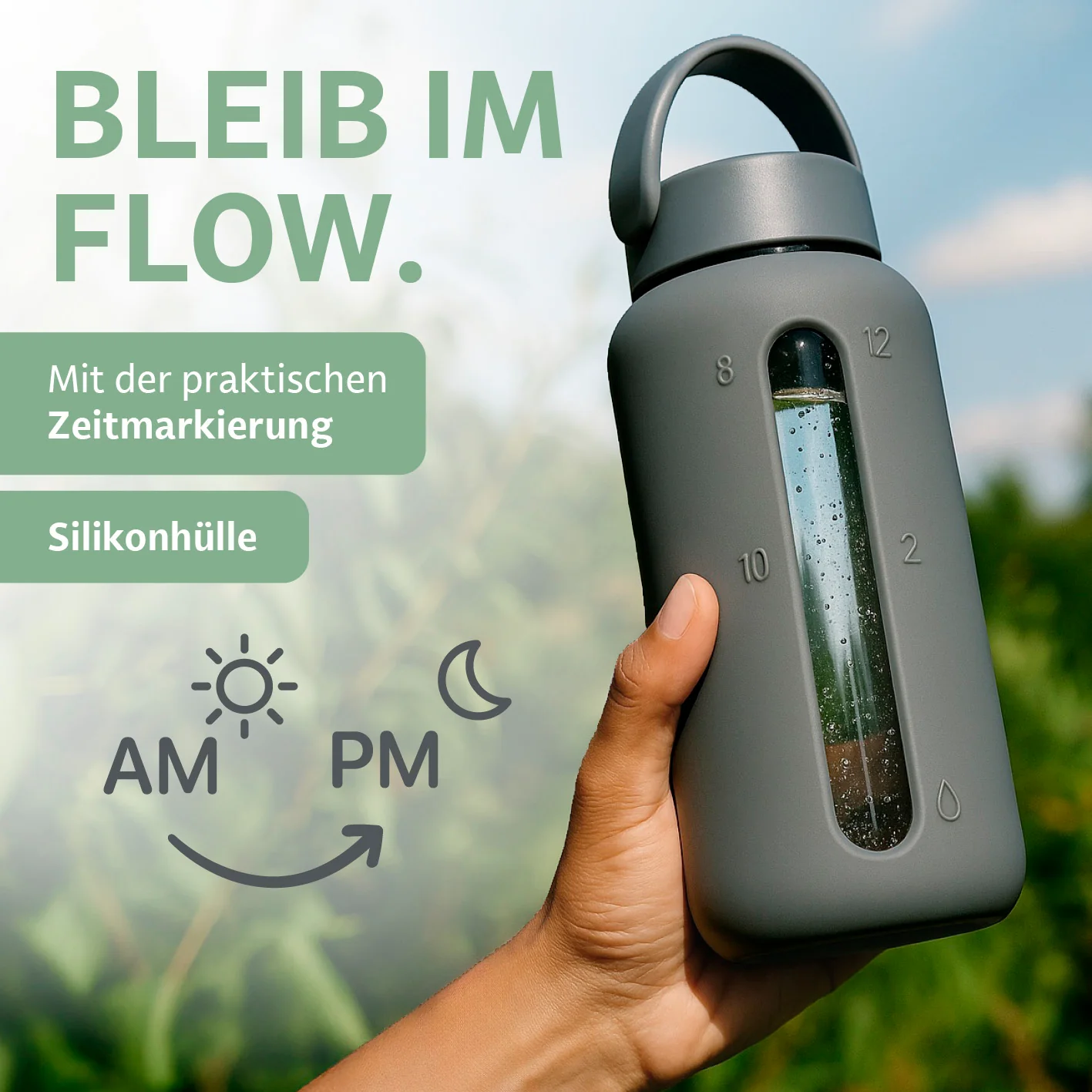 Glas-Trinkflasche – Anthrazit - Image 3