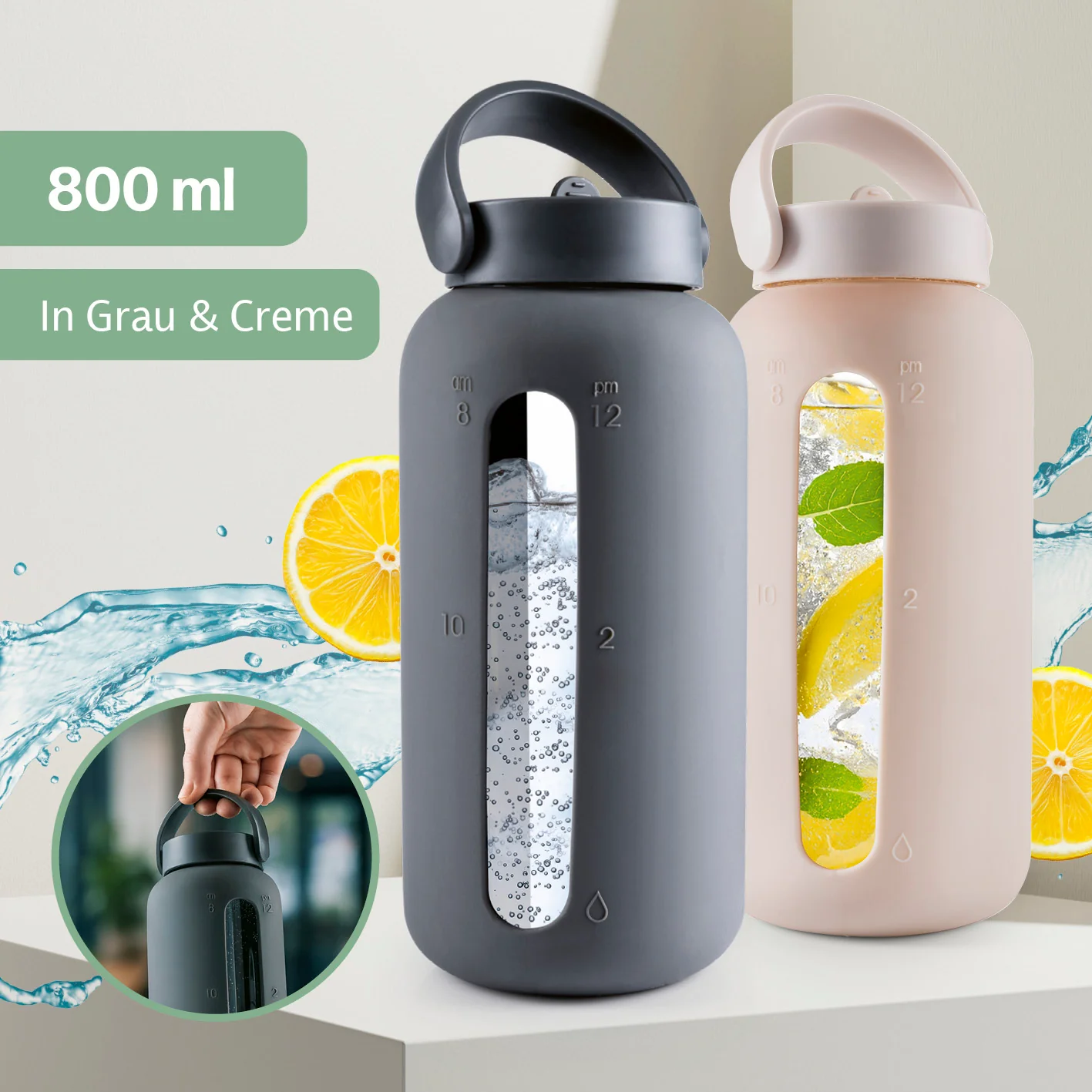 Glas-Trinkflasche – Anthrazit - Image 6