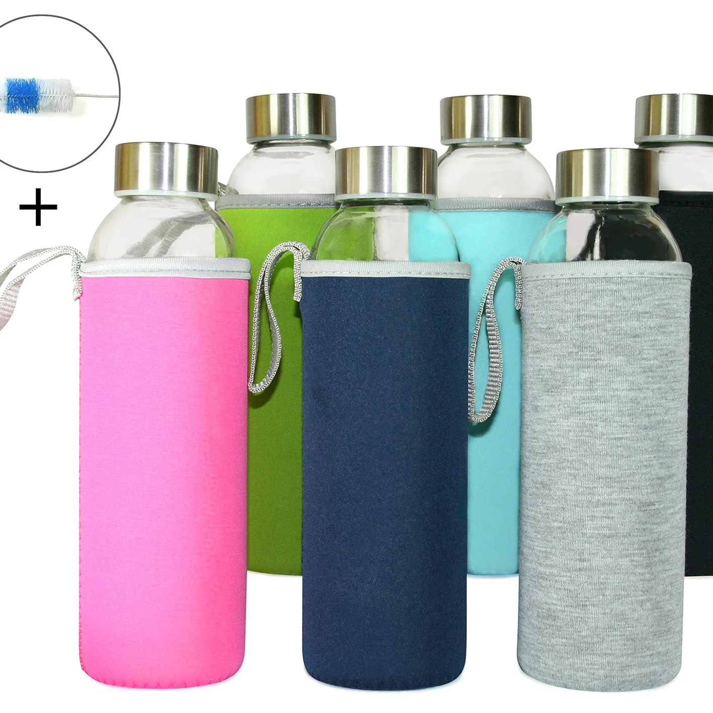Glasflaschen 500 ml, 6er-Set + Flaschenbürste