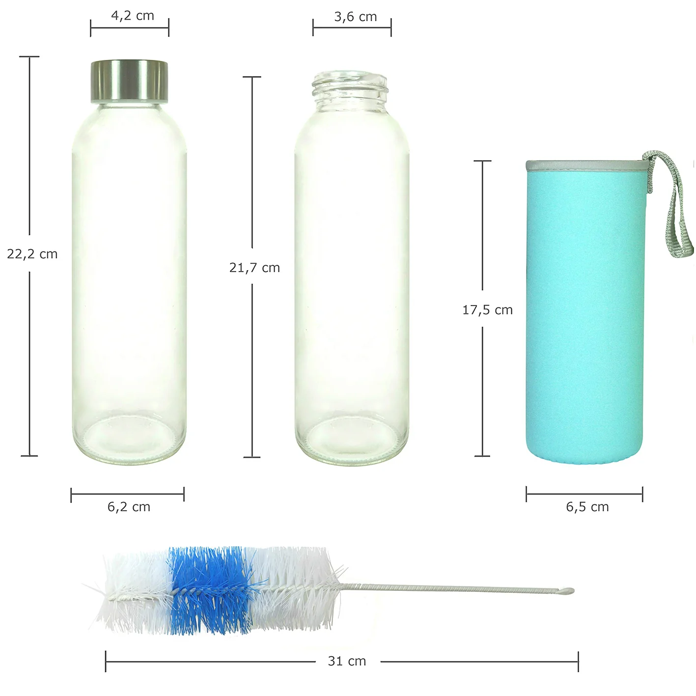 Glasflaschen 500 ml, 6er-Set + Flaschenbürste - Image 5