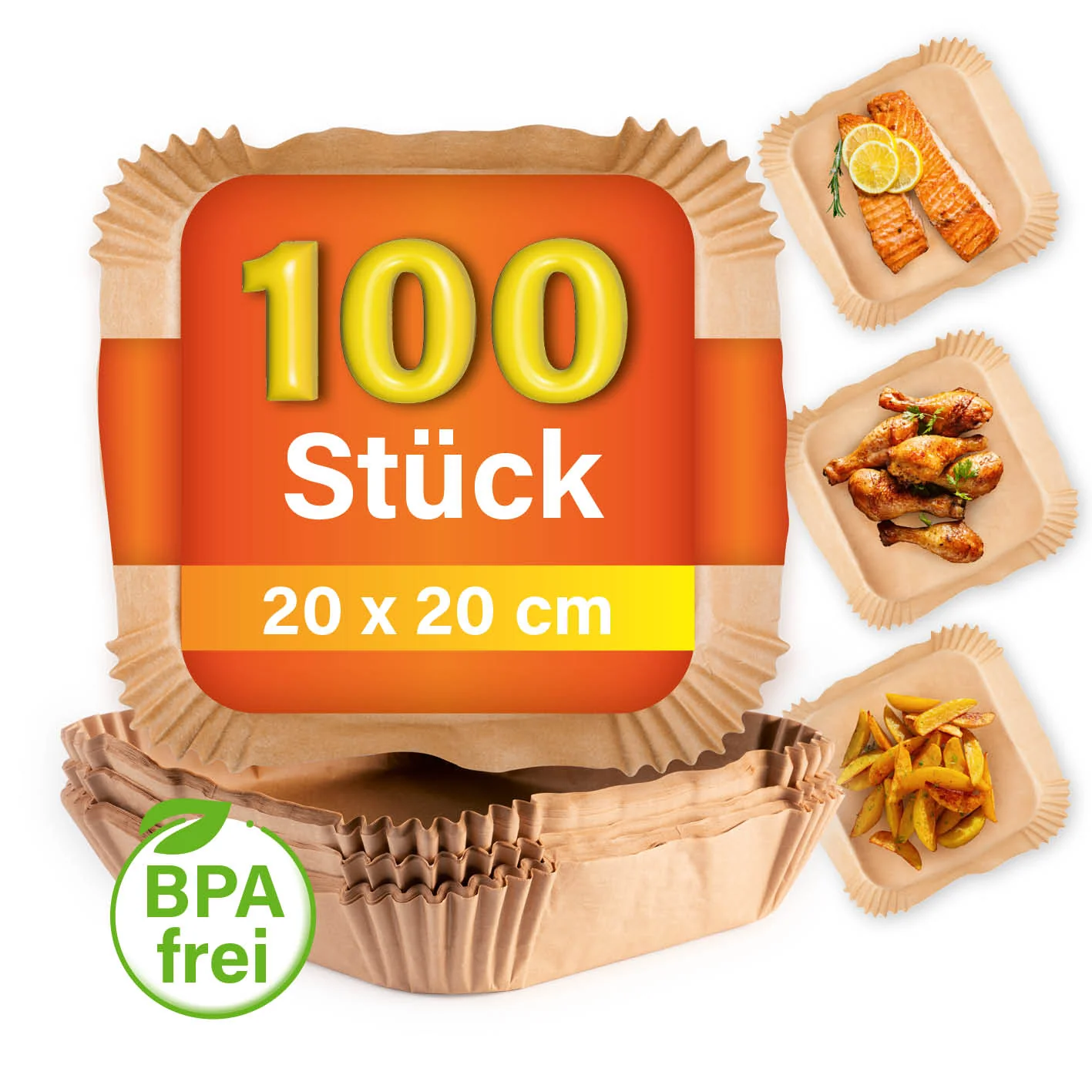 Backpapierschalen für Heißluftfritteusen (5–6 l) - 100 Stück