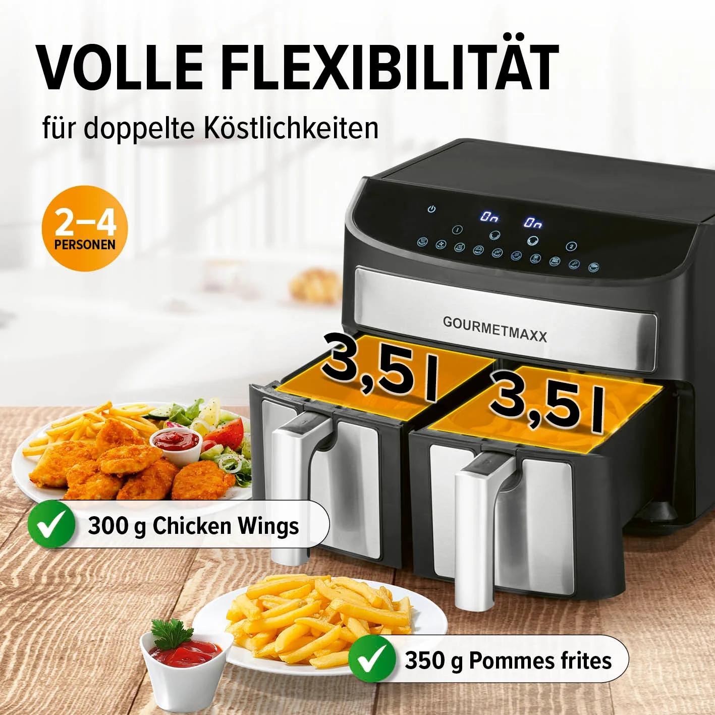 Doppelkammer-Heißluftfritteuse - 2 x 3,5 L - Image 4