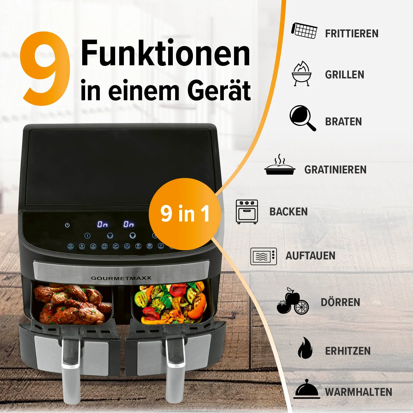 Doppelkammer-Heißluftfritteuse - 2 x 3,5 L - Image 9