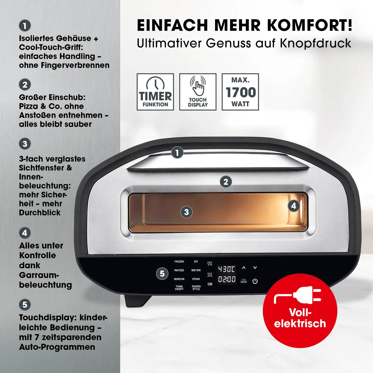 Elektro-Pizzaofen mit Pizzaheber - Image 3