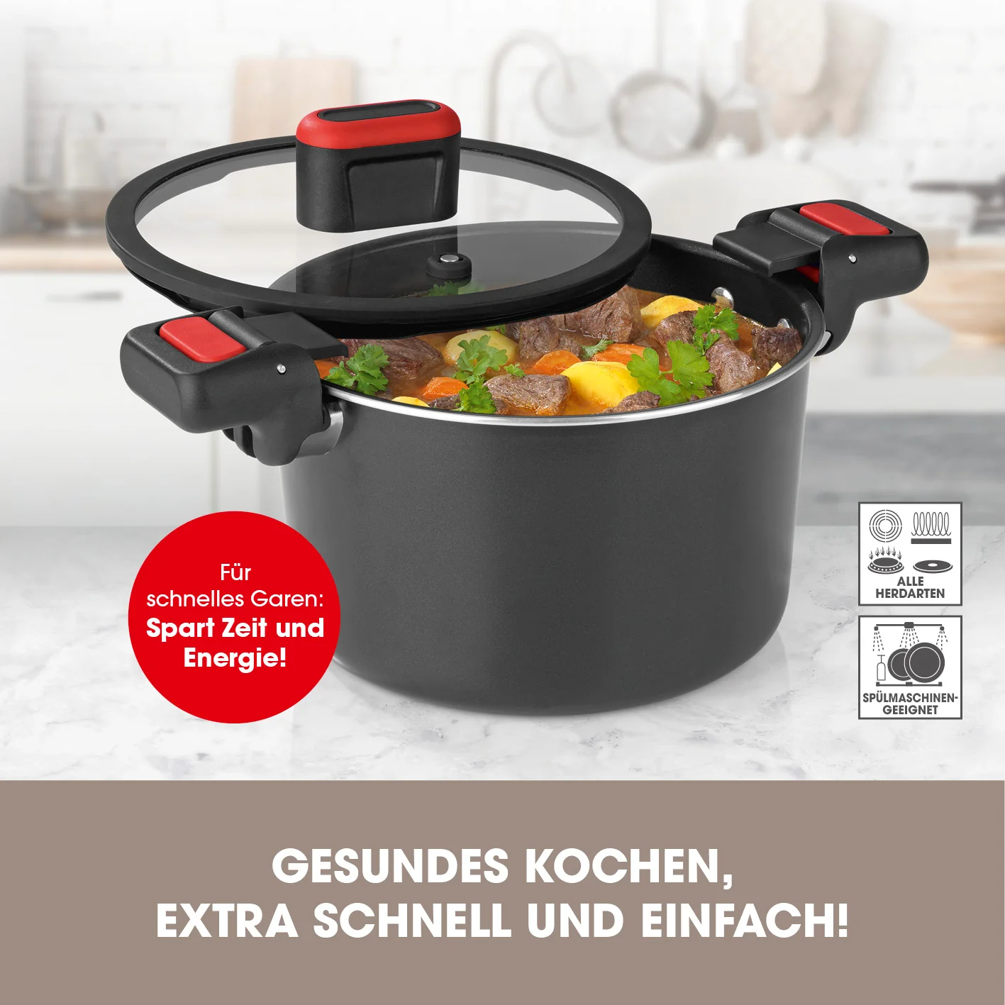 Energiespartopf Aluminium 5,8l - schwarz/rot - Image 2