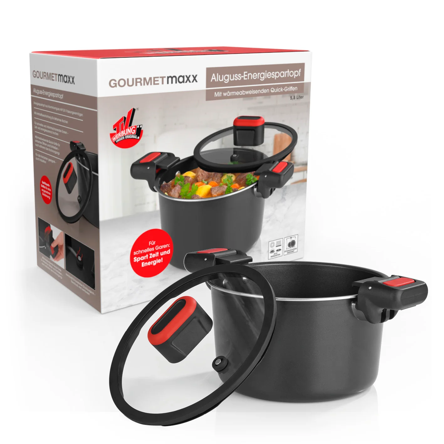 Energiespartopf Aluminium 5,8l - schwarz/rot - Image 7