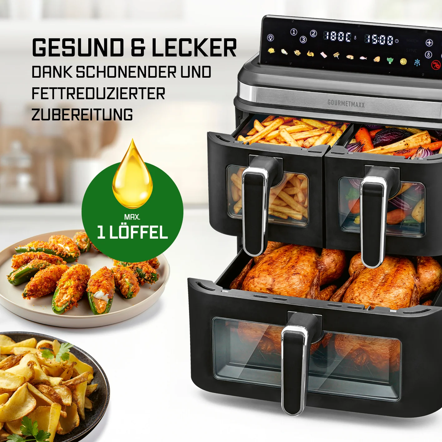 FryUp3 Vertikale 3-Kammer-Heißluftfritteuse mit Sichfenstern - 17 Liter (2 x 4, 1 x 9 l) - Image 11