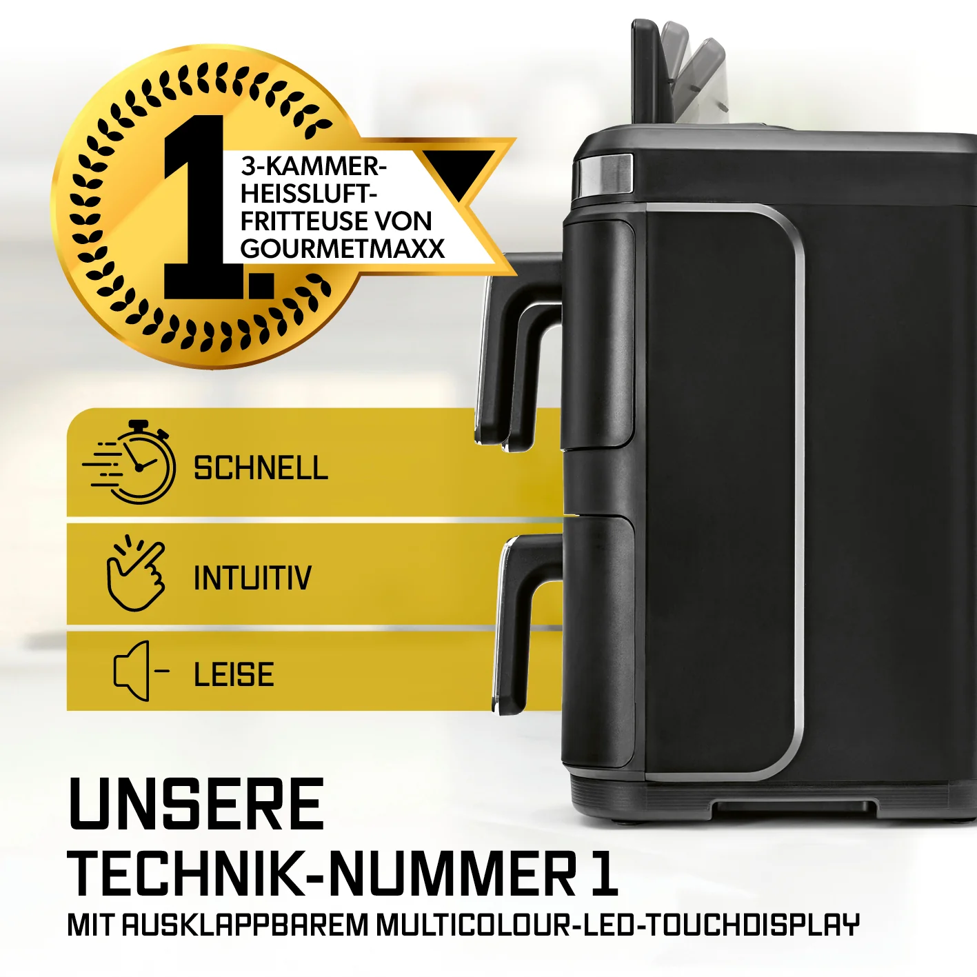 FryUp3 Vertikale 3-Kammer-Heißluftfritteuse mit Sichfenstern - 17 Liter (2 x 4, 1 x 9 l) - Image 2