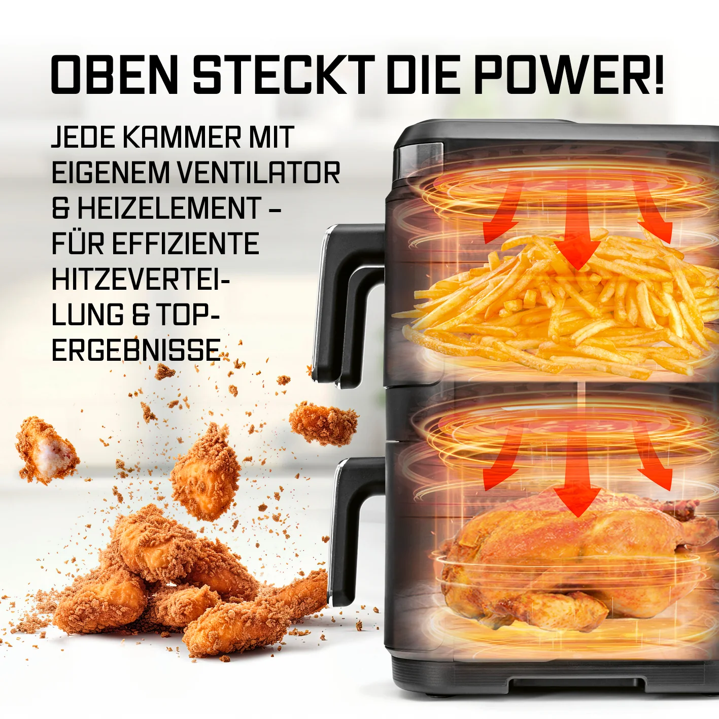 FryUp3 Vertikale 3-Kammer-Heißluftfritteuse mit Sichfenstern - 17 Liter (2 x 4, 1 x 9 l) - Image 5