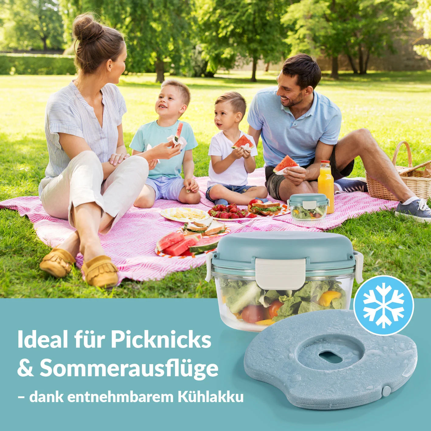 Glas-Lunchbox Klick-it mit integriertem Kühlakku - 950 ml - grau/grün - Image 3
