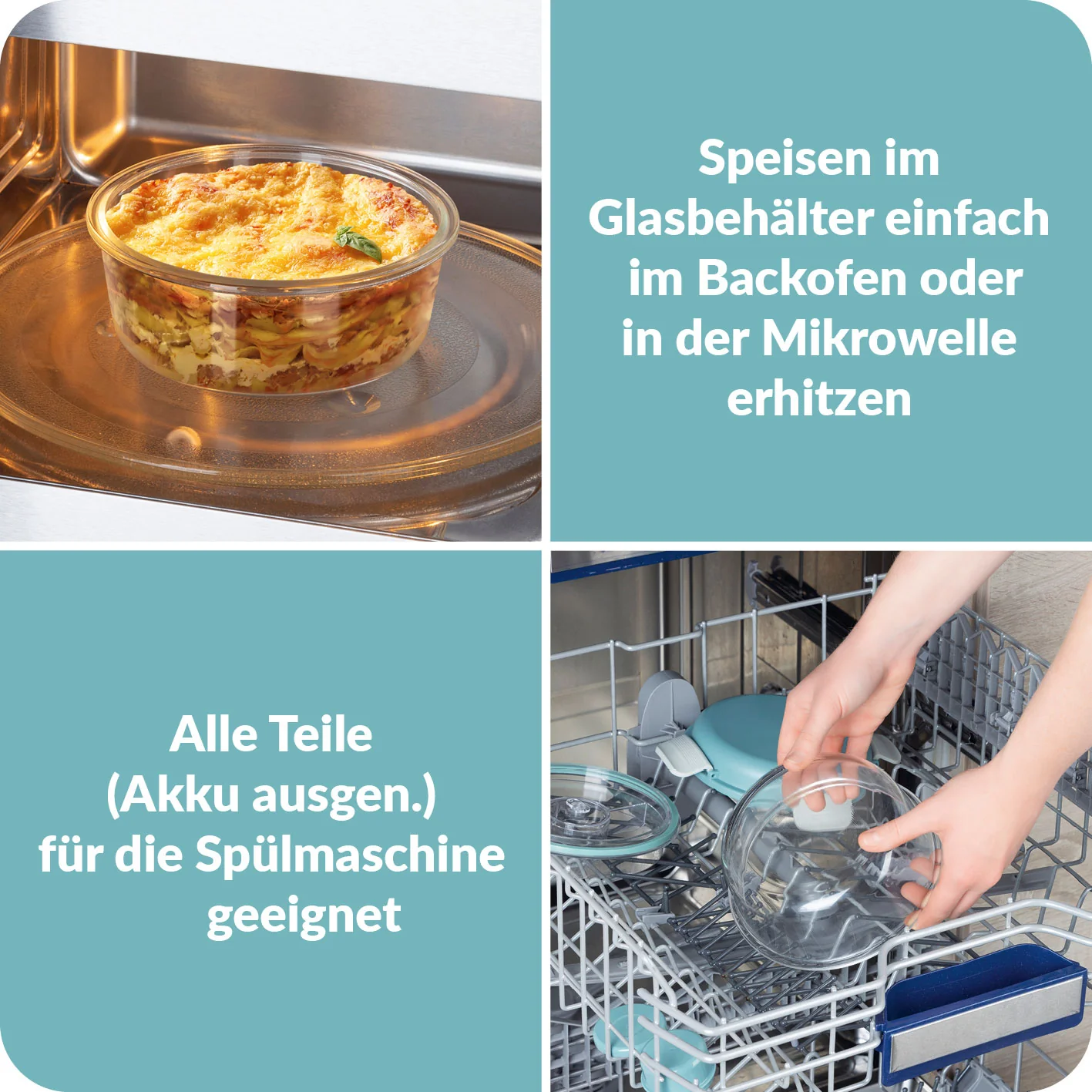 Glas-Lunchbox Klick-it mit integriertem Kühlakku - 950 ml - grau/grün - Image 5