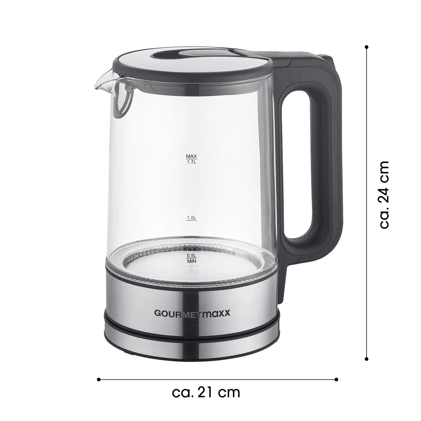 Glas-Wasserkocher LED 1,7l  - Edelstahl/schwarz - Image 6