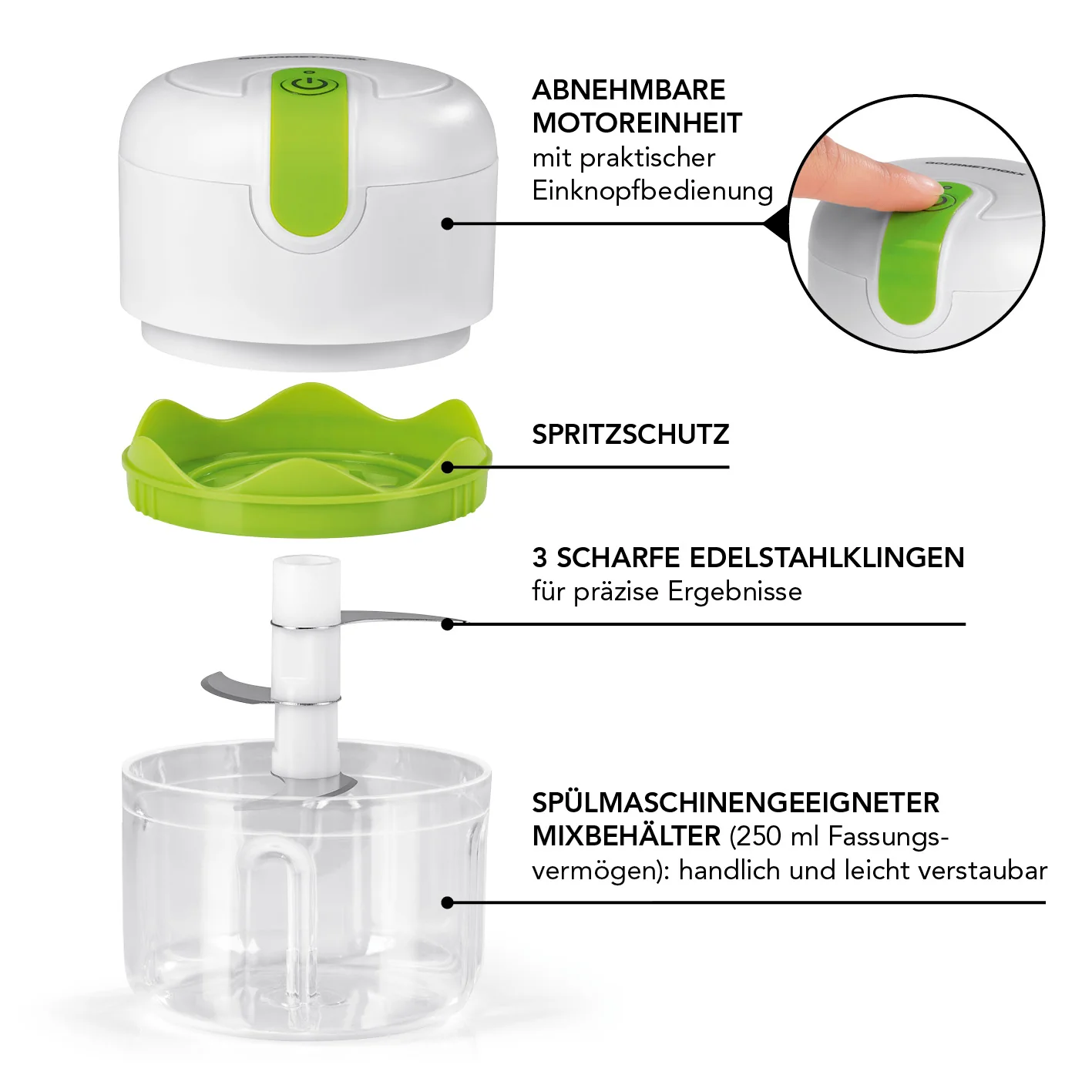 Multi-Zerkleinerer inkl. USB-Kabel - 250 ml - weiß/limegreen - Image 4