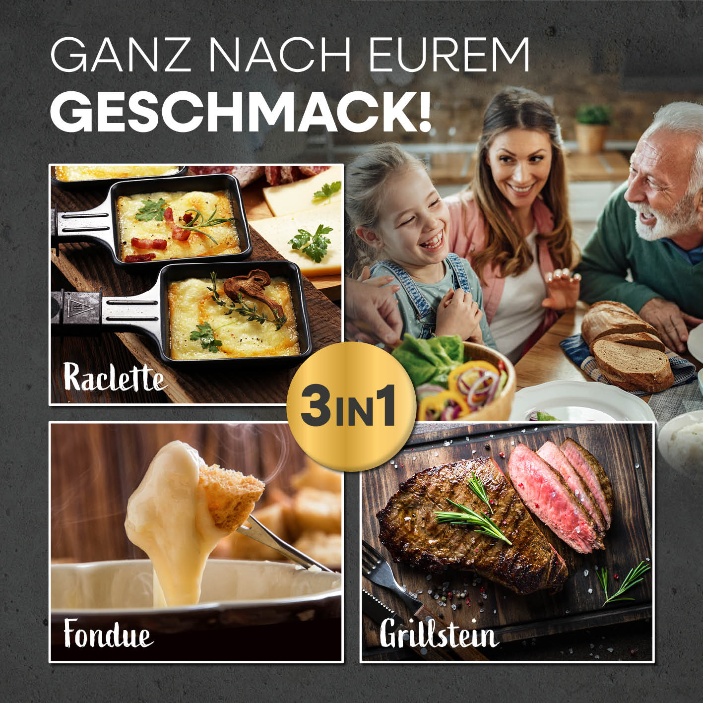 Raclette- & Fondue-Set GRANITlook - schwarz - Image 3