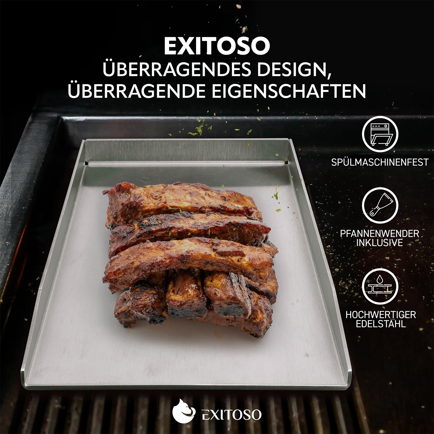 Grillplatte + Grillspachtel - Edelstahl - Universalgröße - Image 2