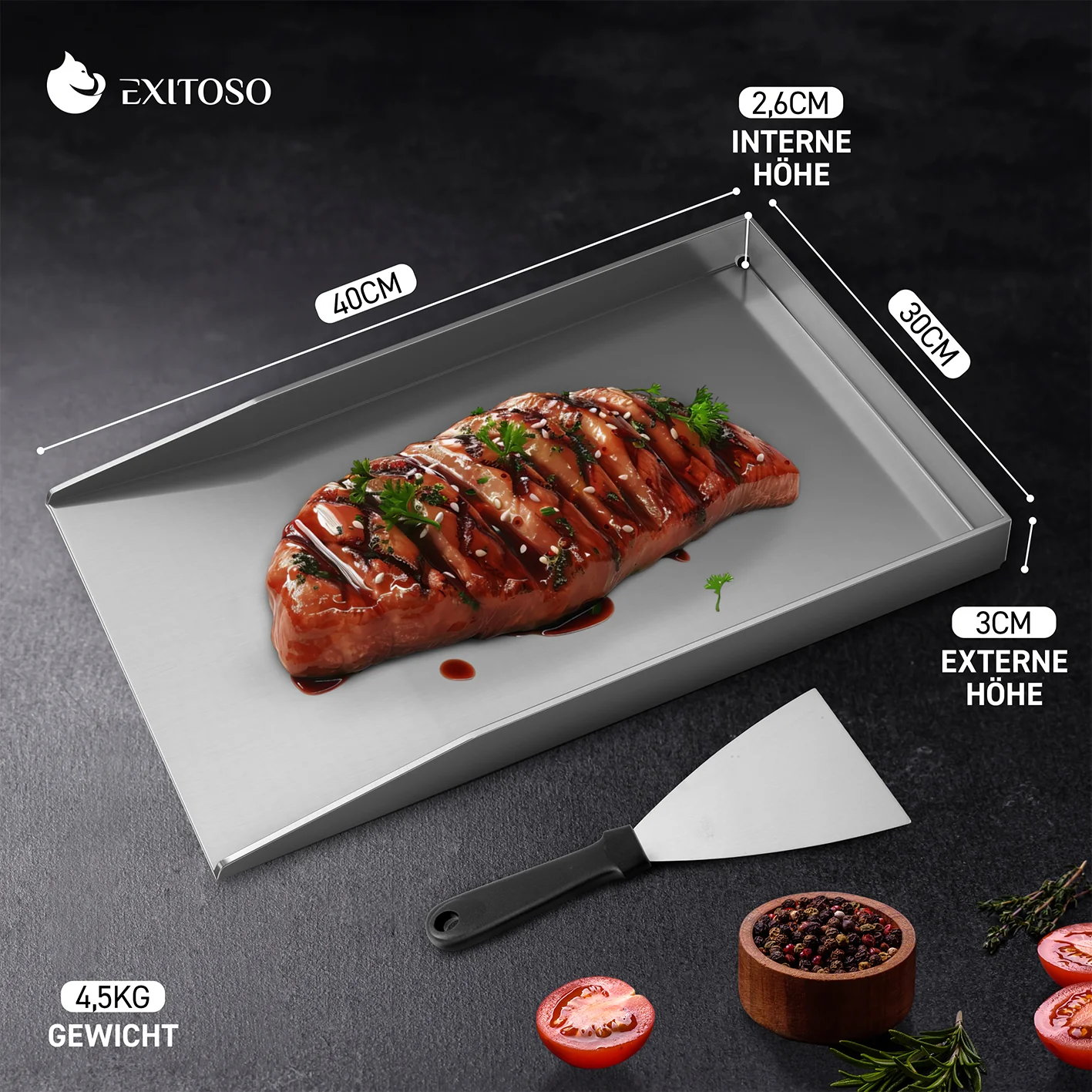 Grillplatte + Grillspachtel - Edelstahl - Universalgröße - Image 3