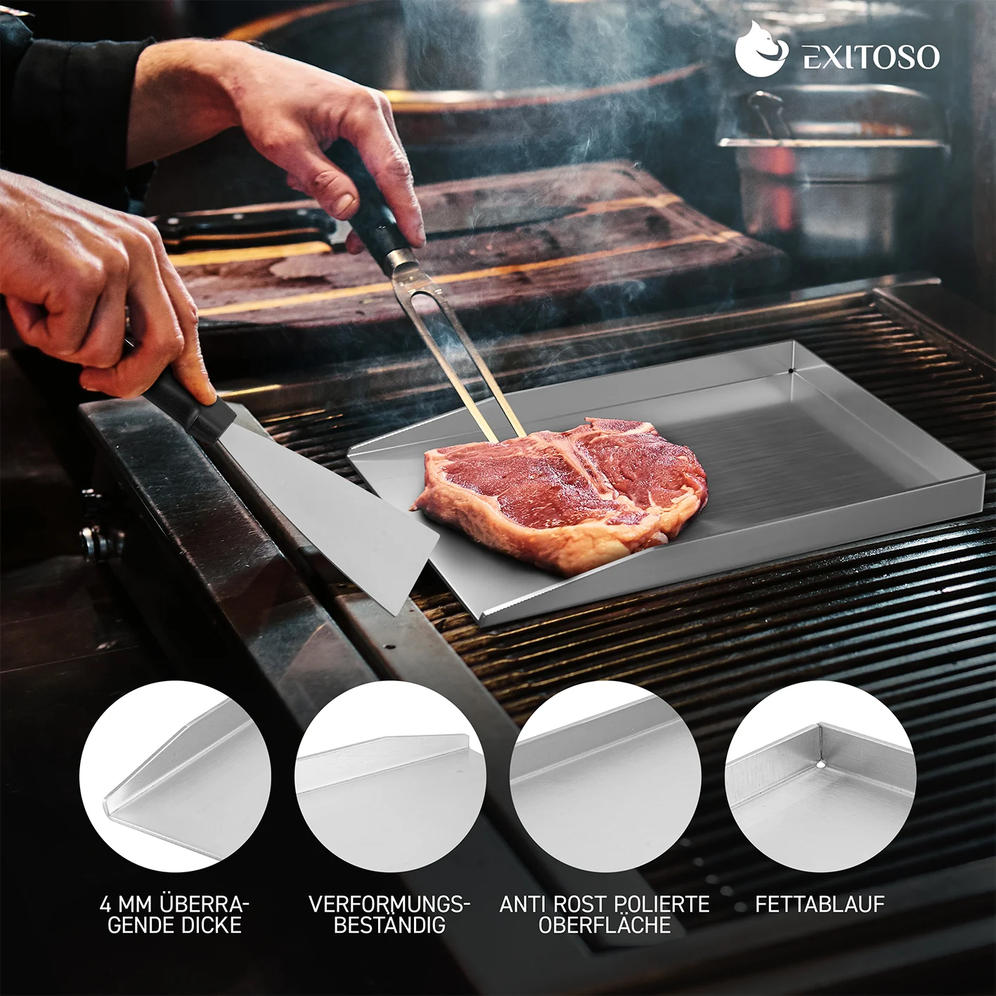 Grillplatte + Grillspachtel - Edelstahl - Universalgröße - Image 4