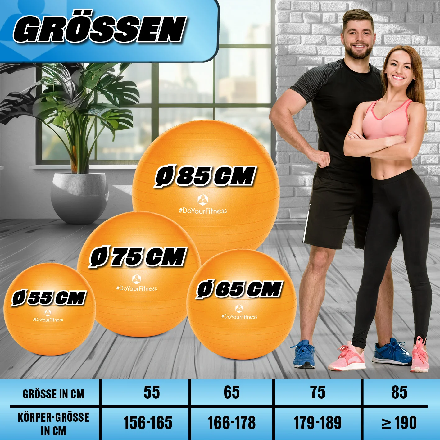 Gymnastikball inkl. Ballpumpe - Fitness Sitzball - Orange - 65 cm - Image 8