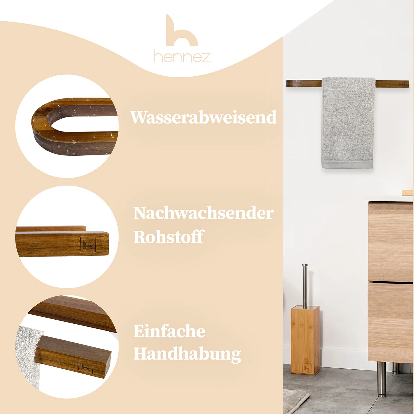 Handtuchstange "Alfred" ohne Bohren - Akazie - Image 4