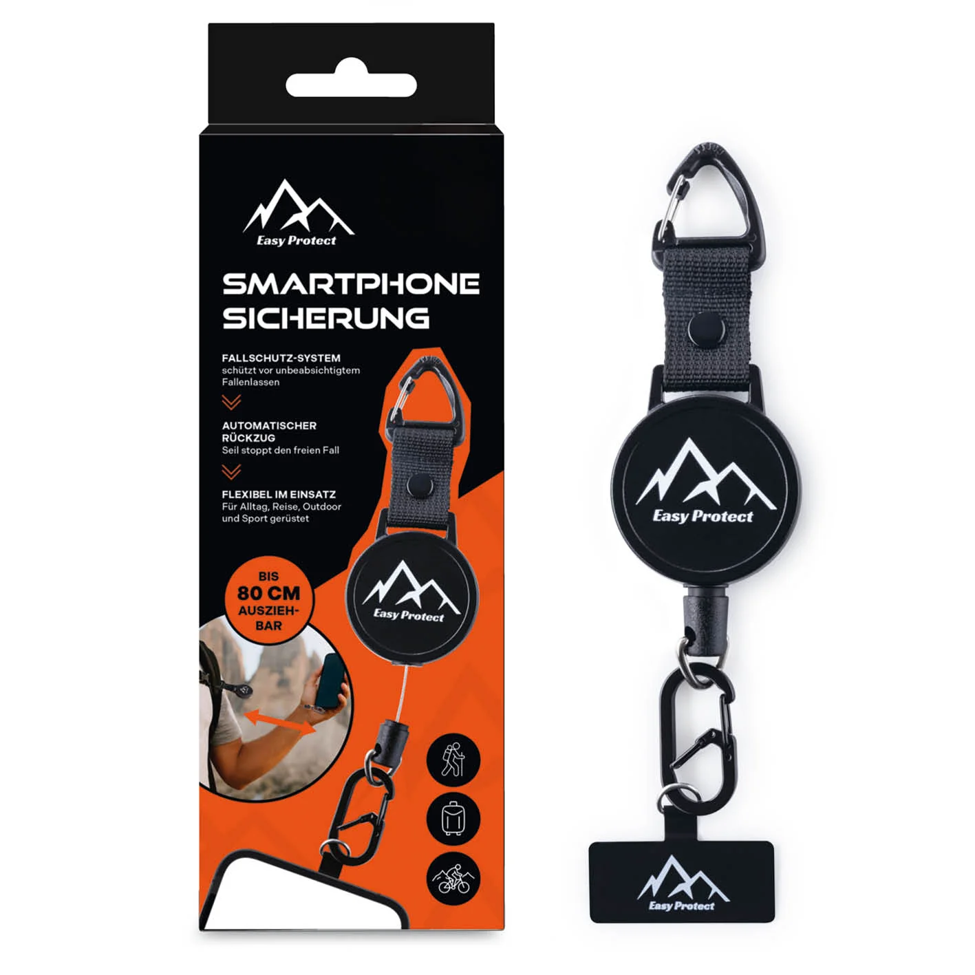 Handy Sicherung mit Stahlseil & Karabiner, 80 cm Anti-Drop Kabel - Image 2