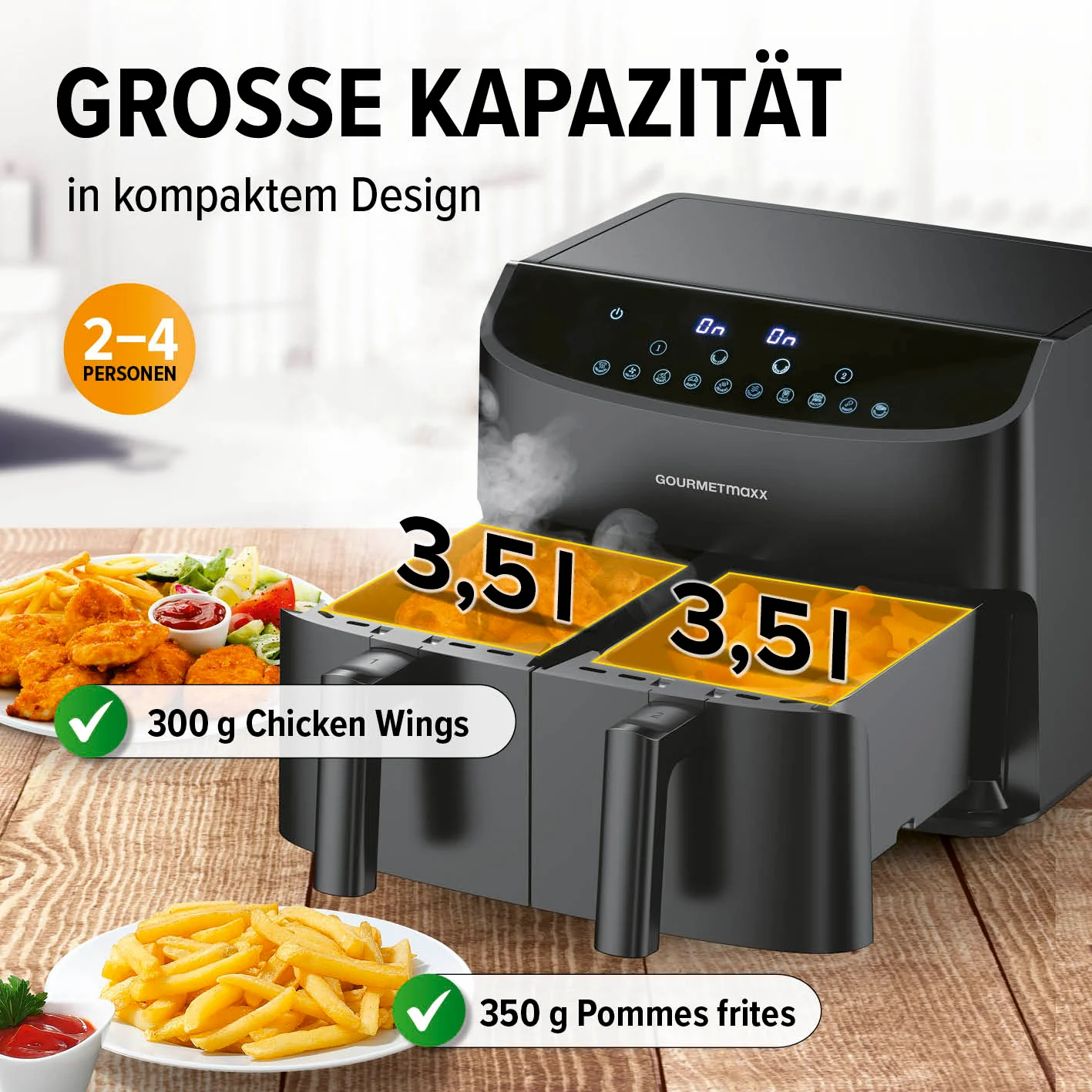 Doppelkammer-Heißluftfritteuse - 2 x 3,5 L - Image 4