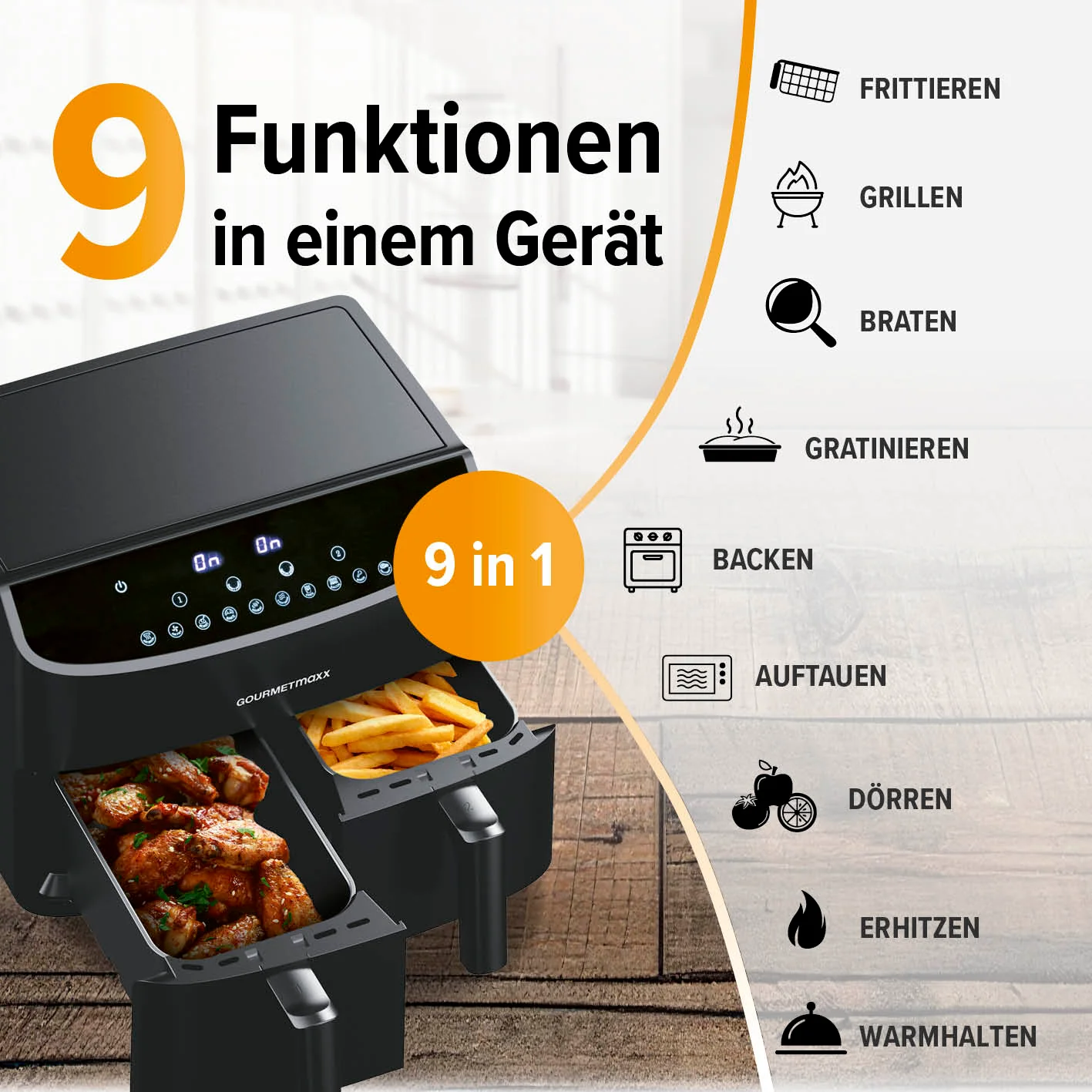 Doppelkammer-Heißluftfritteuse - 2 x 3,5 L - Image 9