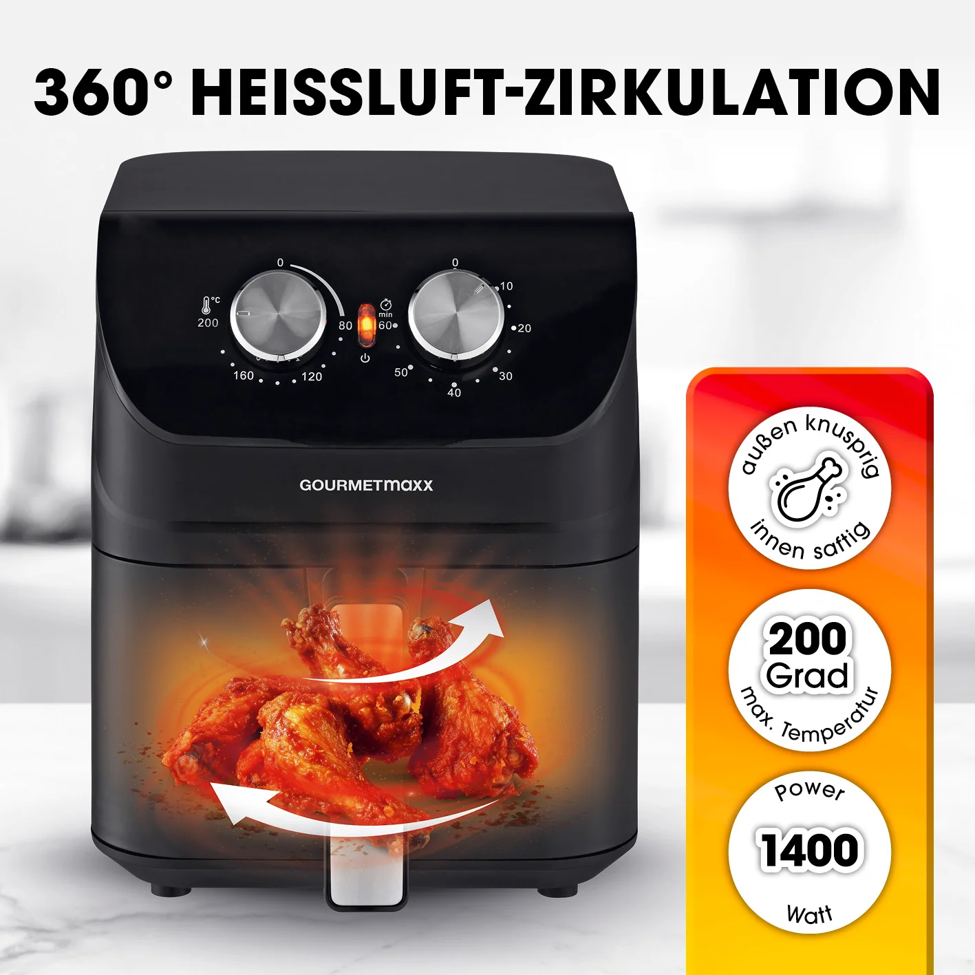 Heißluftfritteuse mit 4 Litern Fassungsvermögen - 1400 Watt - Image 2
