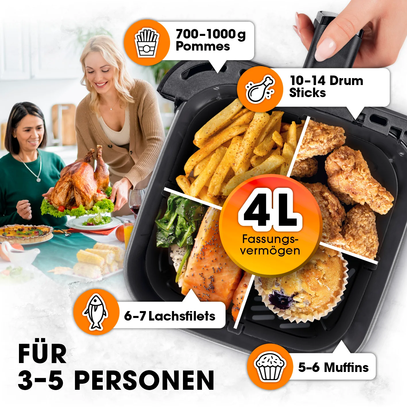 Heißluftfritteuse mit 4 Litern Fassungsvermögen - 1400 Watt - Image 6
