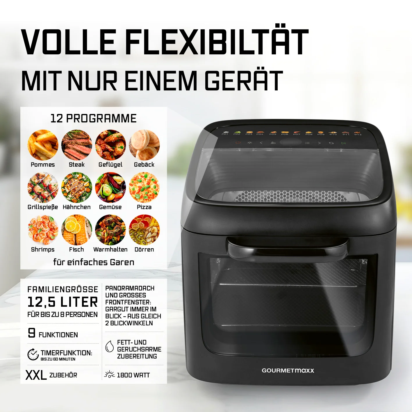 Heißluftofen mit Panoramadach und Frontfenster - 12,5 l - Image 2