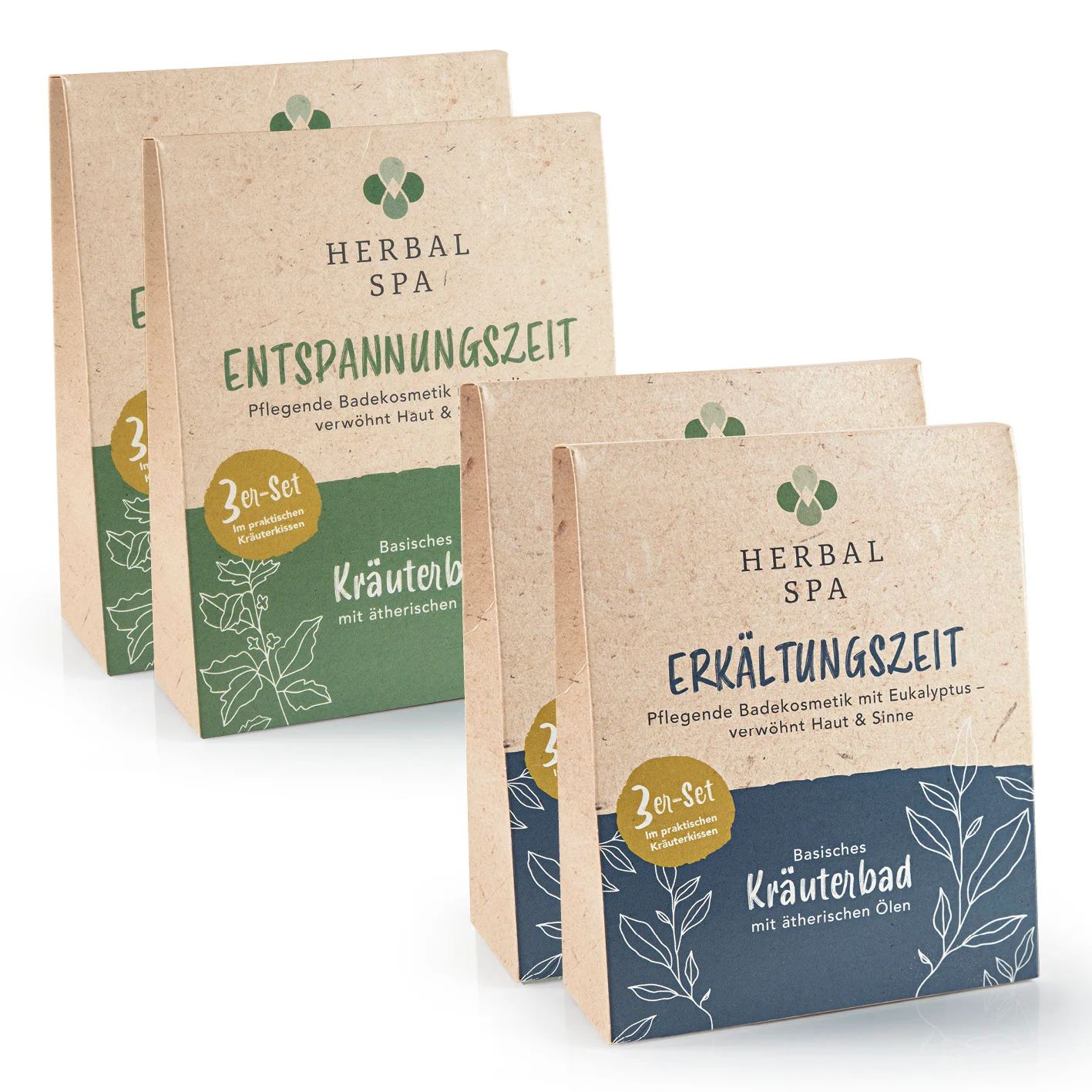 Basisches Kräuterbad mit ätherischen Ölen - Erkältungszeit & Entspannungszeit - 12er-Set (12x 100 g)